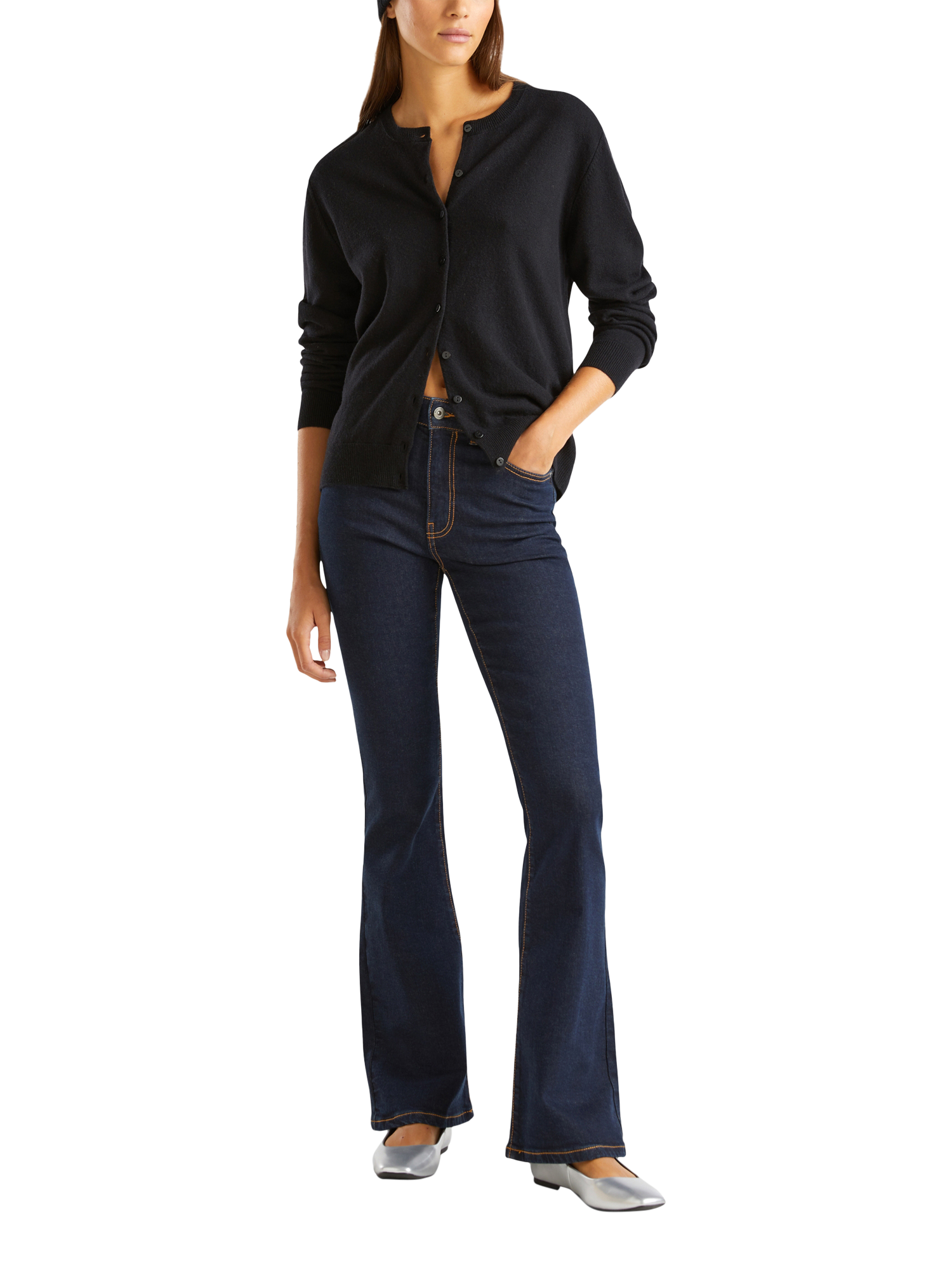 Product image 3 of 5, which shows Benetton Wool Crew Neck Cardigan, Black, S