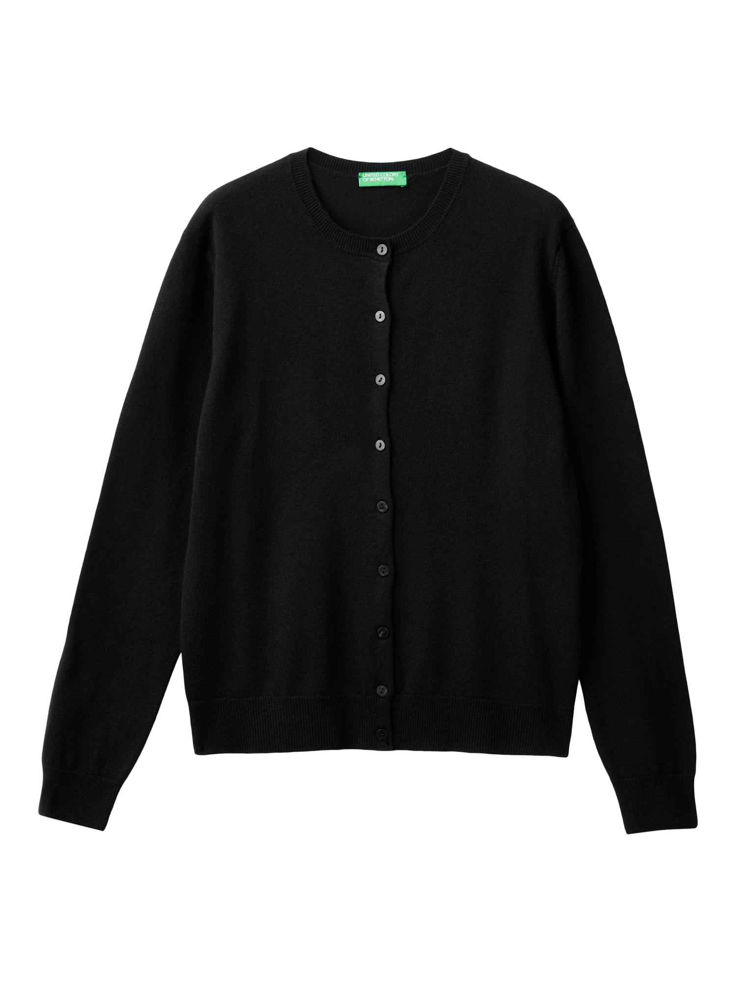 Product image 4 of 5, which shows Benetton Wool Crew Neck Cardigan, Black, S
