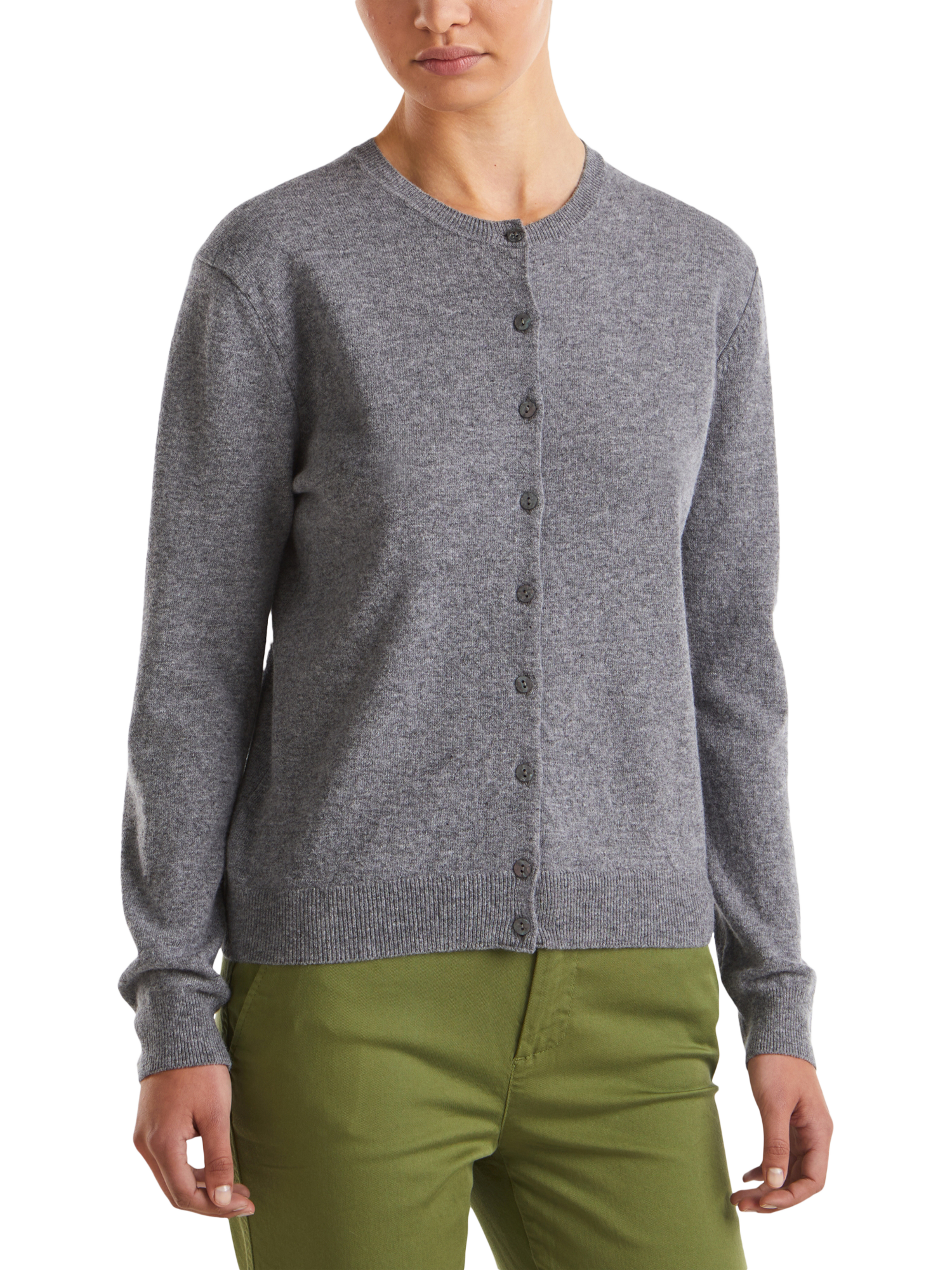 Product image 1 of 6, which shows Benetton Pure Wool Crew Neck Cardigan, Grey, XL