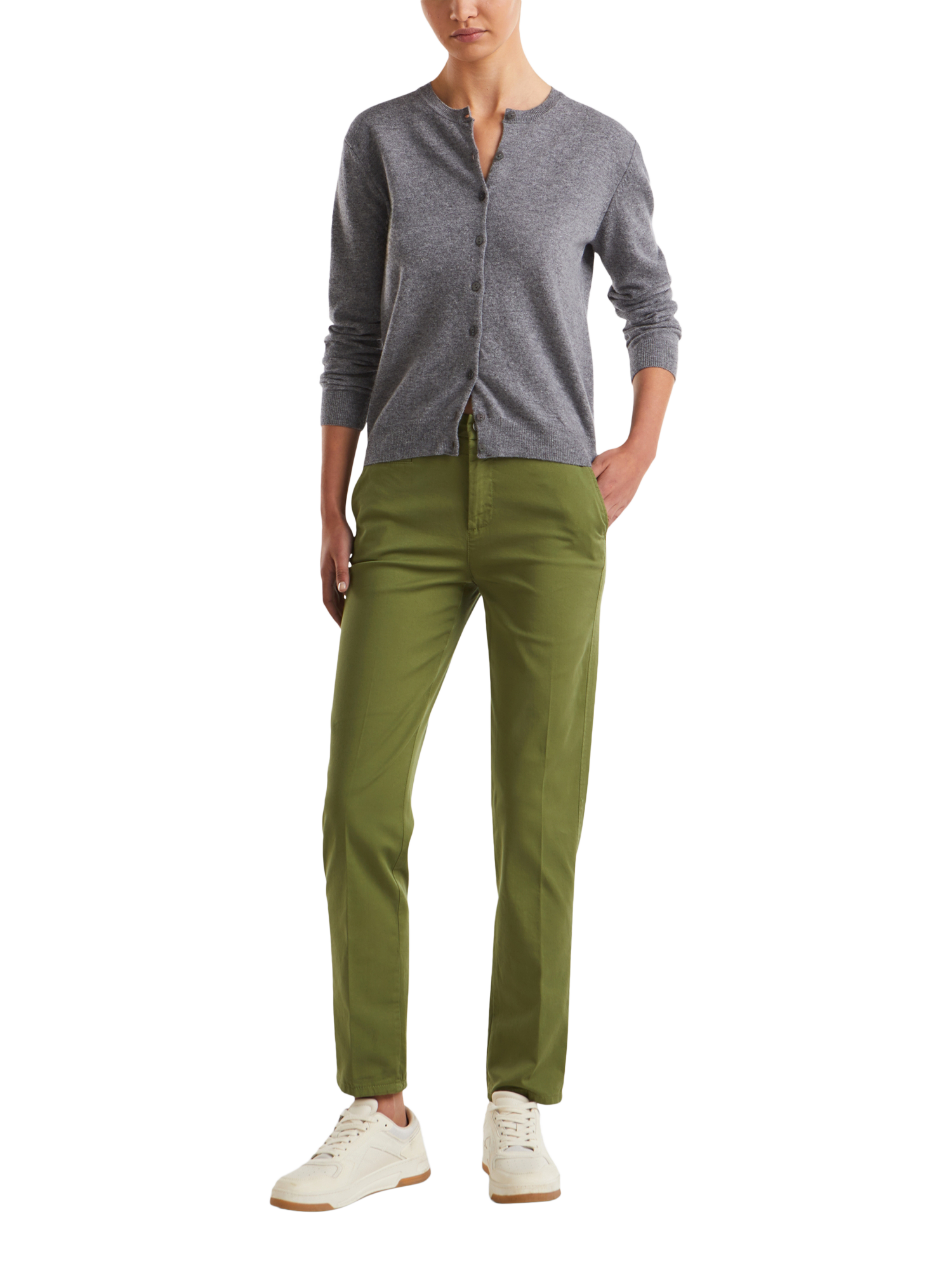 Product image 3 of 6, which shows Benetton Pure Wool Crew Neck Cardigan, Grey, XL