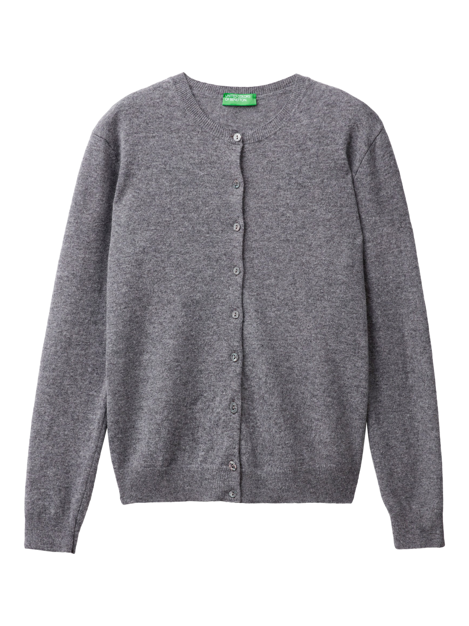Product image 4 of 6, which shows Benetton Pure Wool Crew Neck Cardigan, Grey, XL
