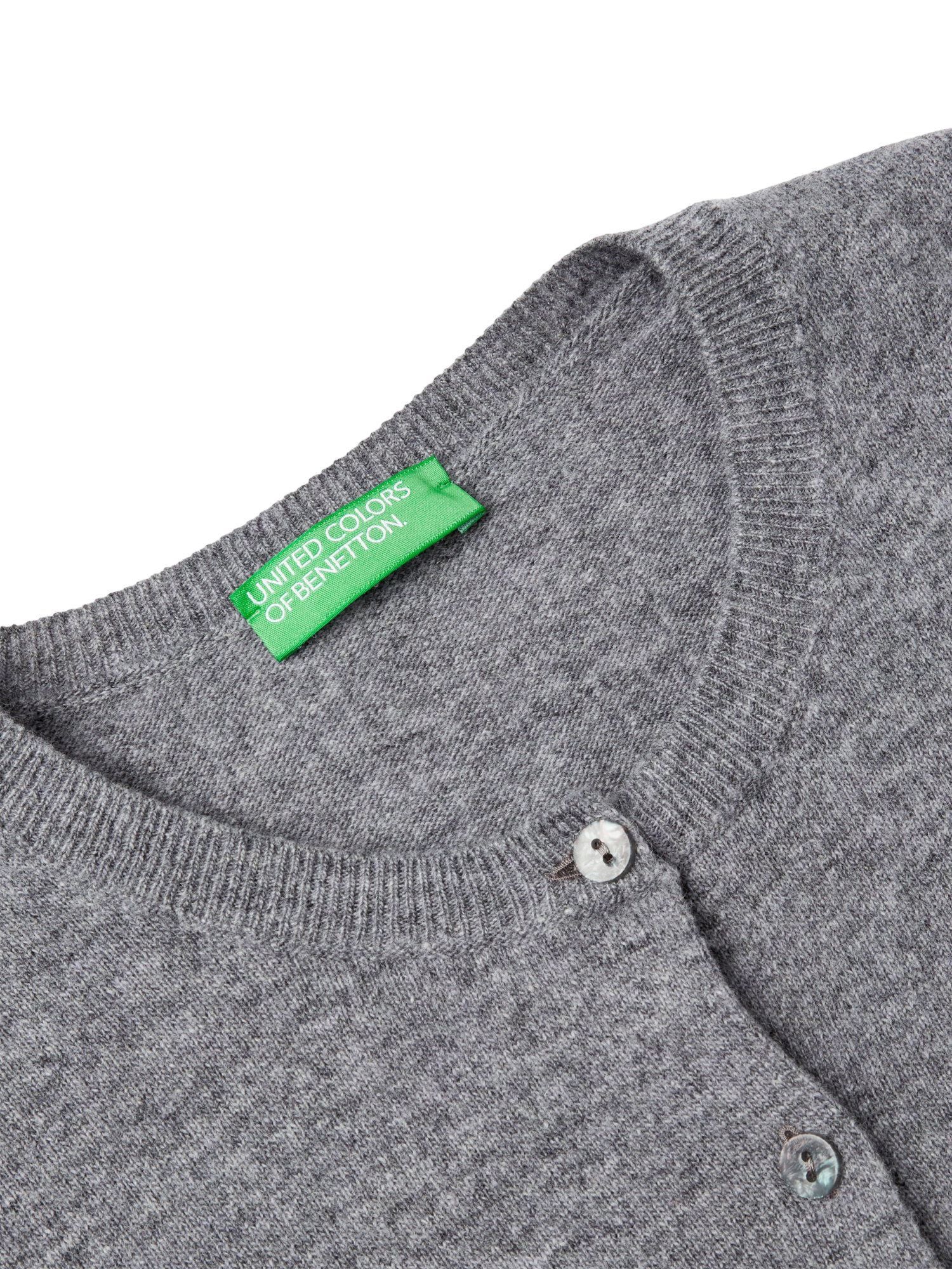 Product image 6 of 6, which shows Benetton Pure Wool Crew Neck Cardigan, Grey, XL