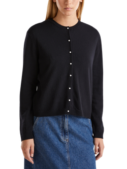 Benetton Pure Wool Crew Neck Cardigan, Black