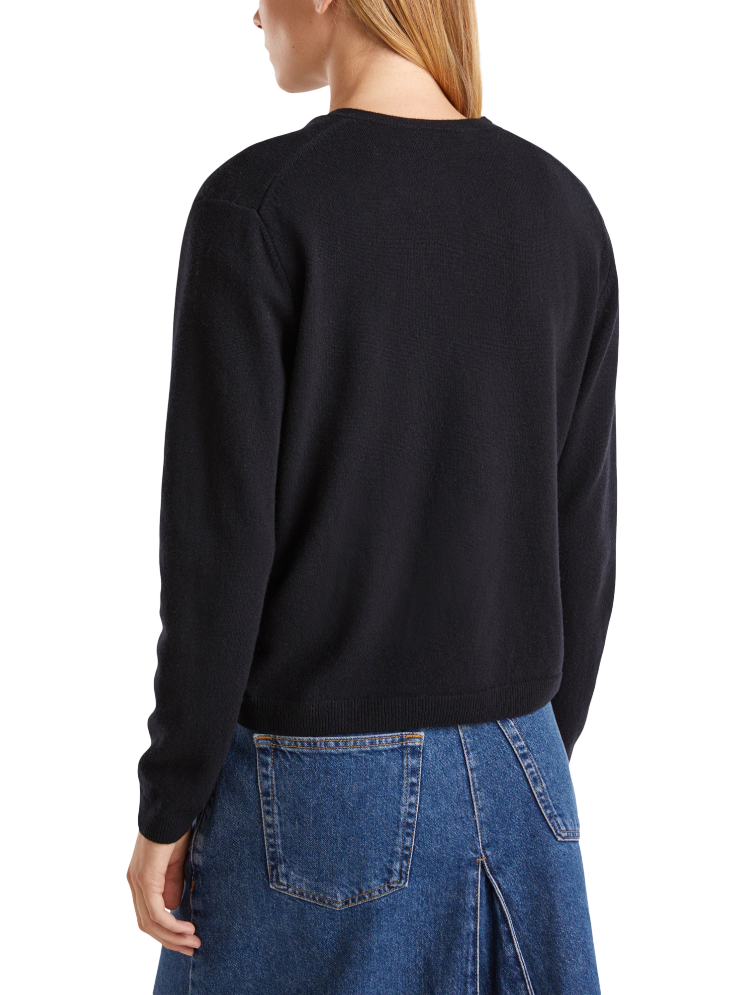 Product image 2 of 6, which shows Benetton Pure Wool Crew Neck Cardigan, Black, S