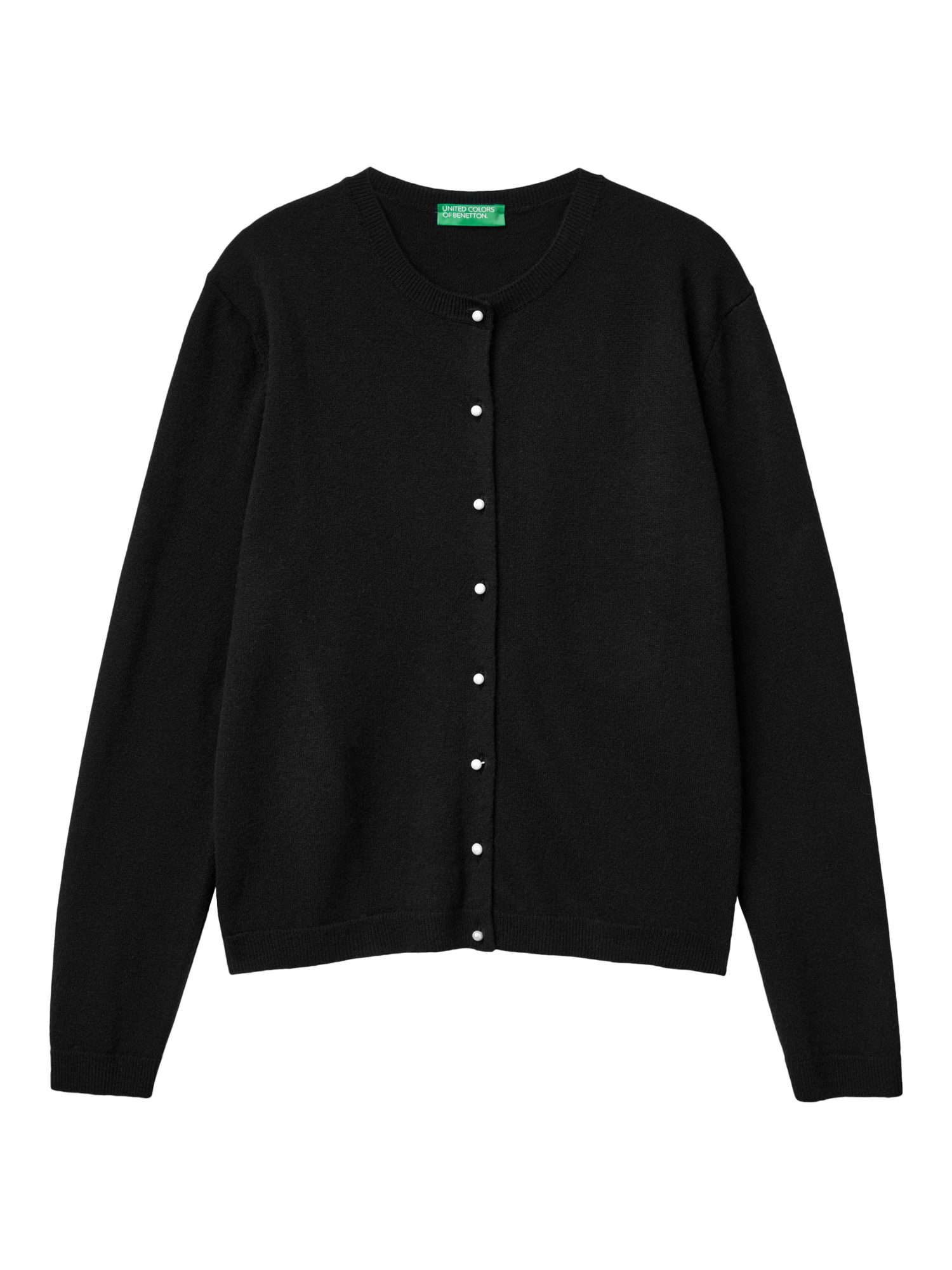 Product image 4 of 6, which shows Benetton Pure Wool Crew Neck Cardigan, Black, S