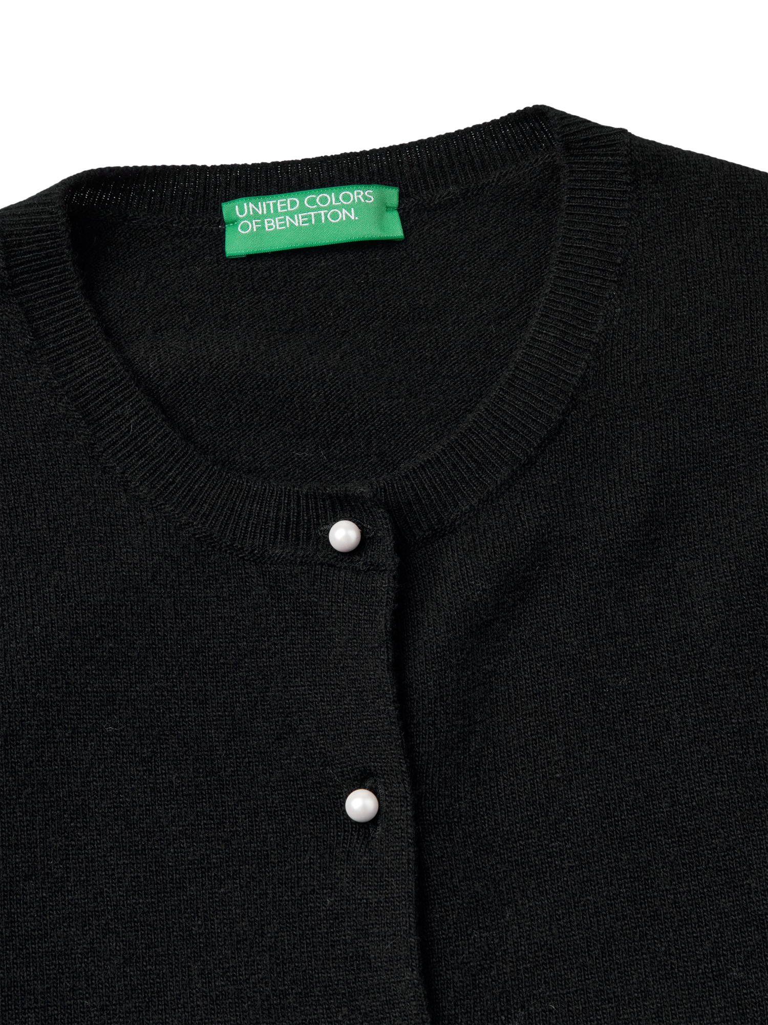 Product image 6 of 6, which shows Benetton Pure Wool Crew Neck Cardigan, Black, S