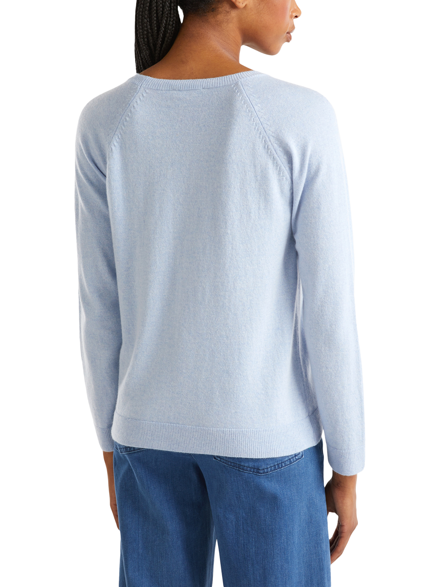 Product image 2 of 6, which shows Benetton Crew Neck Knit Jumper with Wool & Cashmere, Blue, XS