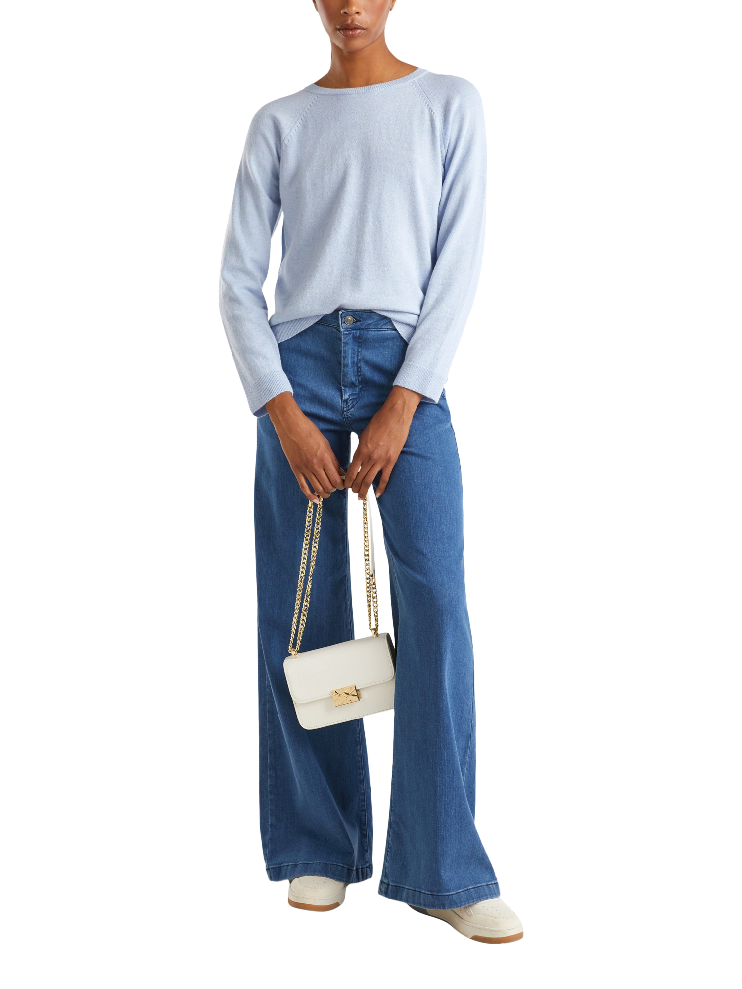 Product image 3 of 6, which shows Benetton Crew Neck Knit Jumper with Wool & Cashmere, Blue, XS