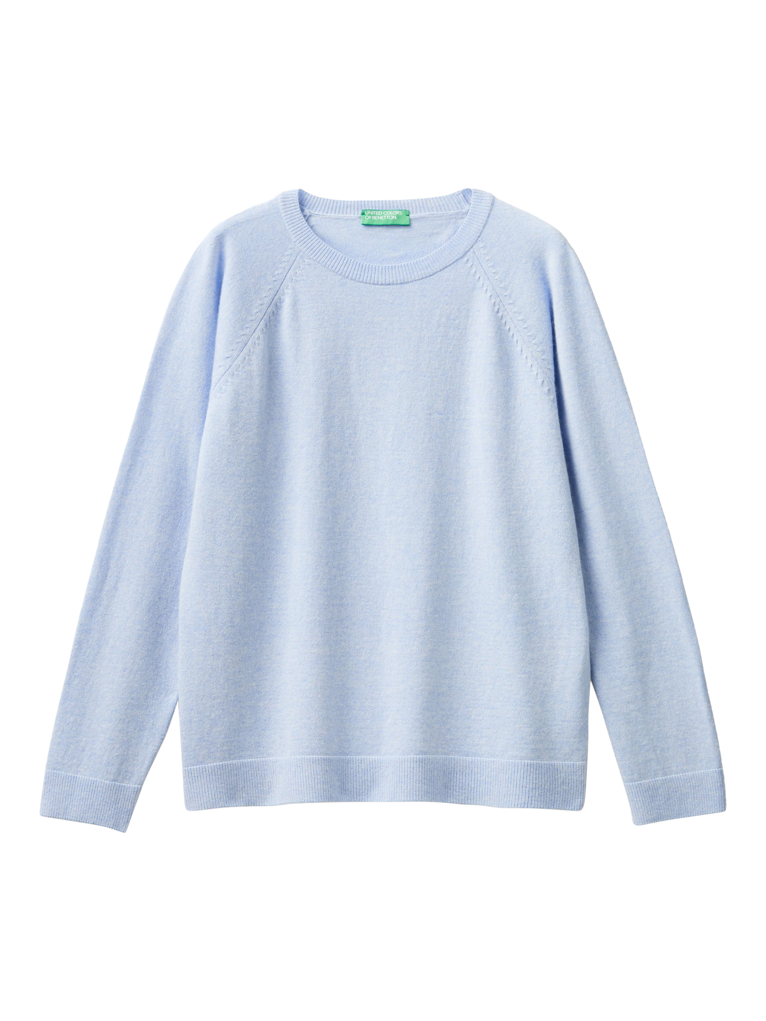 Product image 4 of 6, which shows Benetton Crew Neck Knit Jumper with Wool & Cashmere, Blue, XS