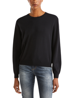 Benetton Crew Neck Wool Knit Jumper, Black, Black