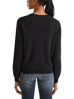 Benetton Crew Neck Wool Knit Jumper, Black - view 2, Black