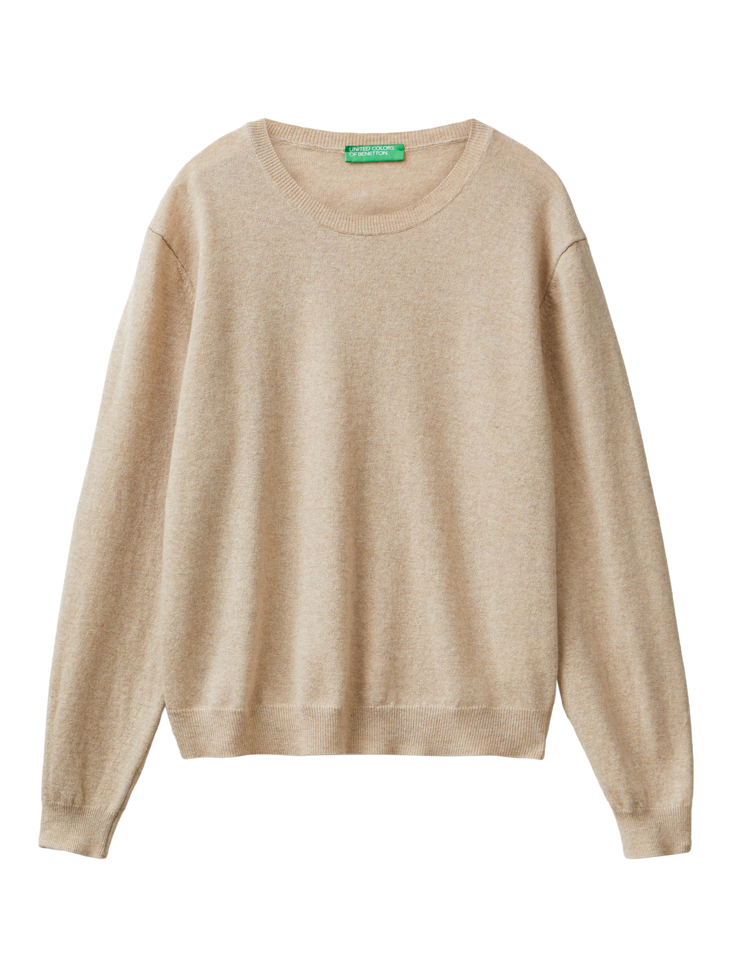 Product image 1 of 3, which shows Benetton Crew Neck Wool Jumper, Beige, XL