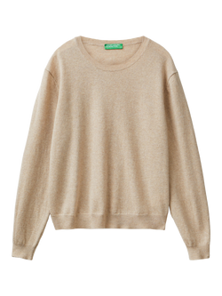 Benetton Crew Neck Wool Jumper, Beige, Beige