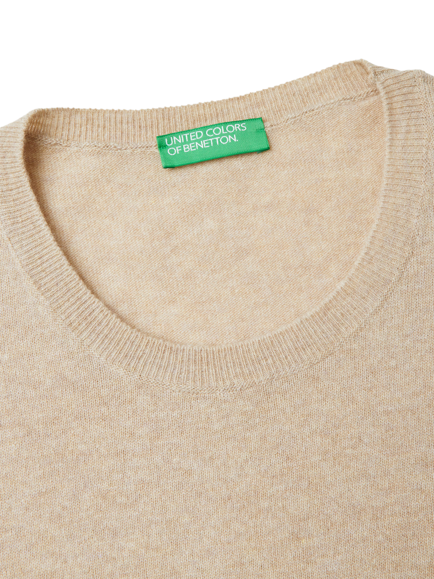 Product image 3 of 3, which shows Benetton Crew Neck Wool Jumper, Beige, XL