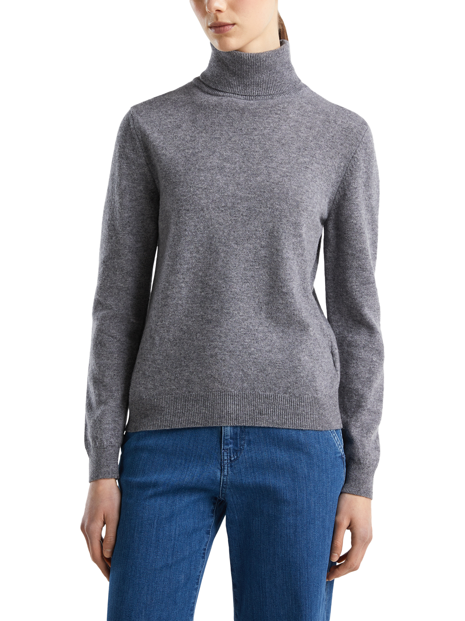 Product image 1 of 6, which shows Benetton High Neck Wool Jumper, Grey, S