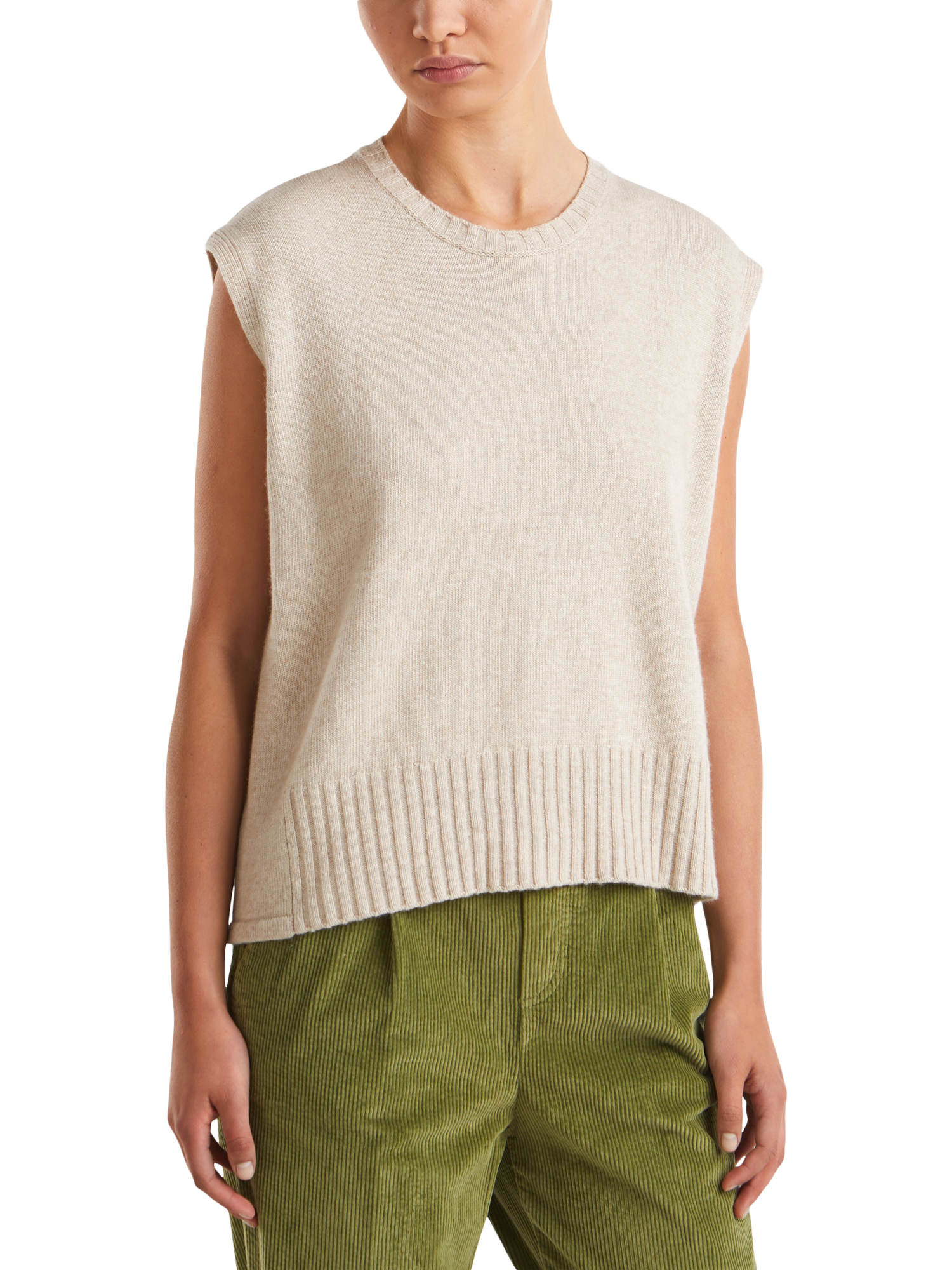 Product image 1 of 6, which shows Benetton Wool Blend Sleeveless Crew Neck Vest, Beige, S