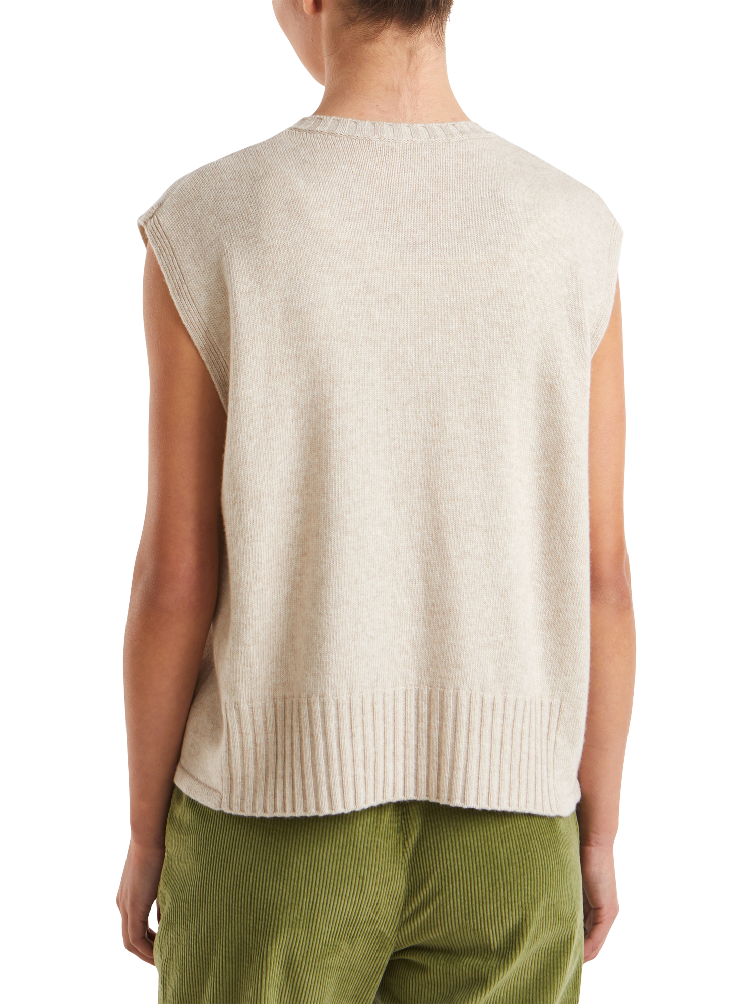 Product image 2 of 6, which shows Benetton Wool Blend Sleeveless Crew Neck Vest, Beige, S