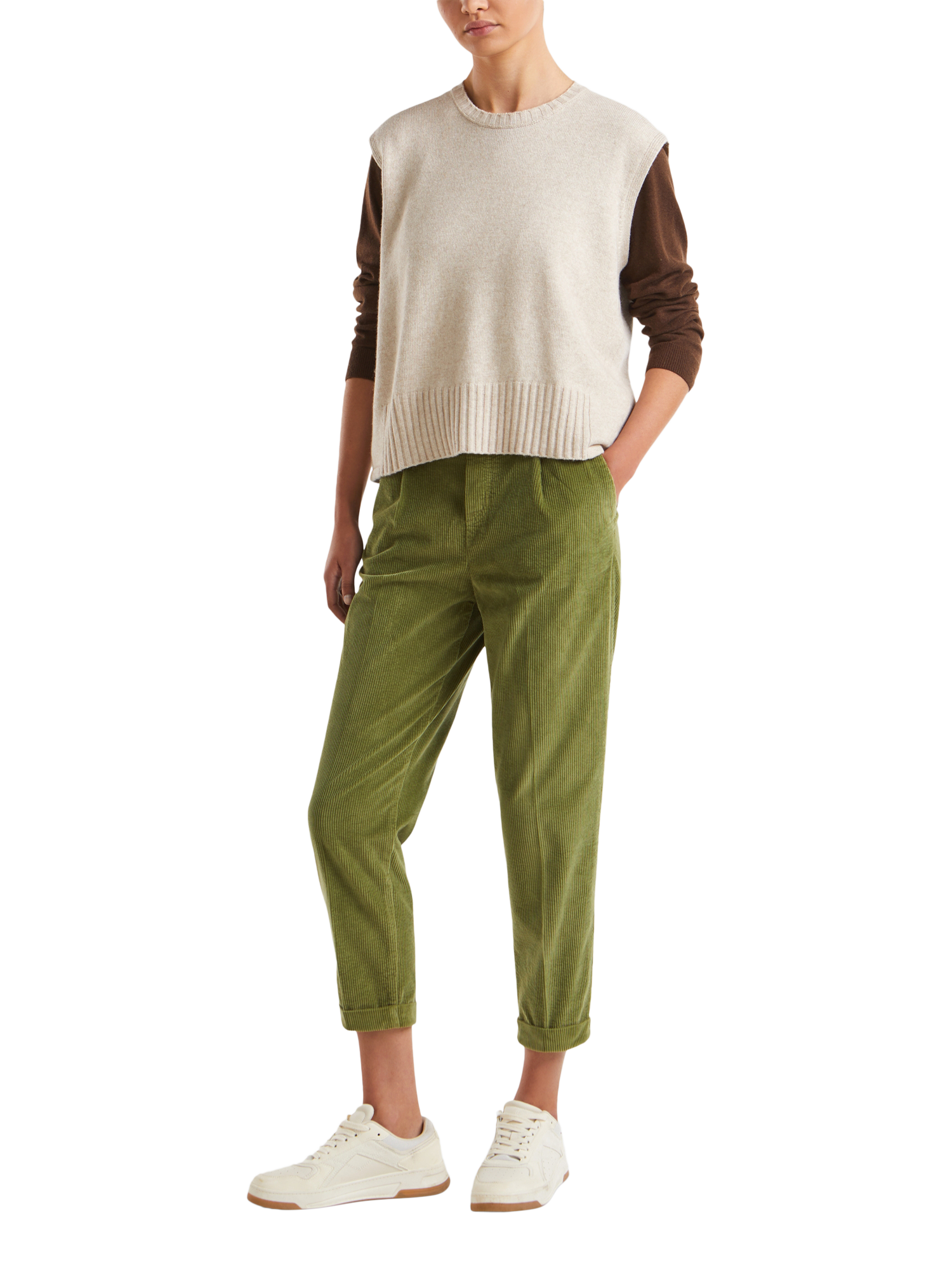 Product image 3 of 6, which shows Benetton Wool Blend Sleeveless Crew Neck Vest, Beige, S