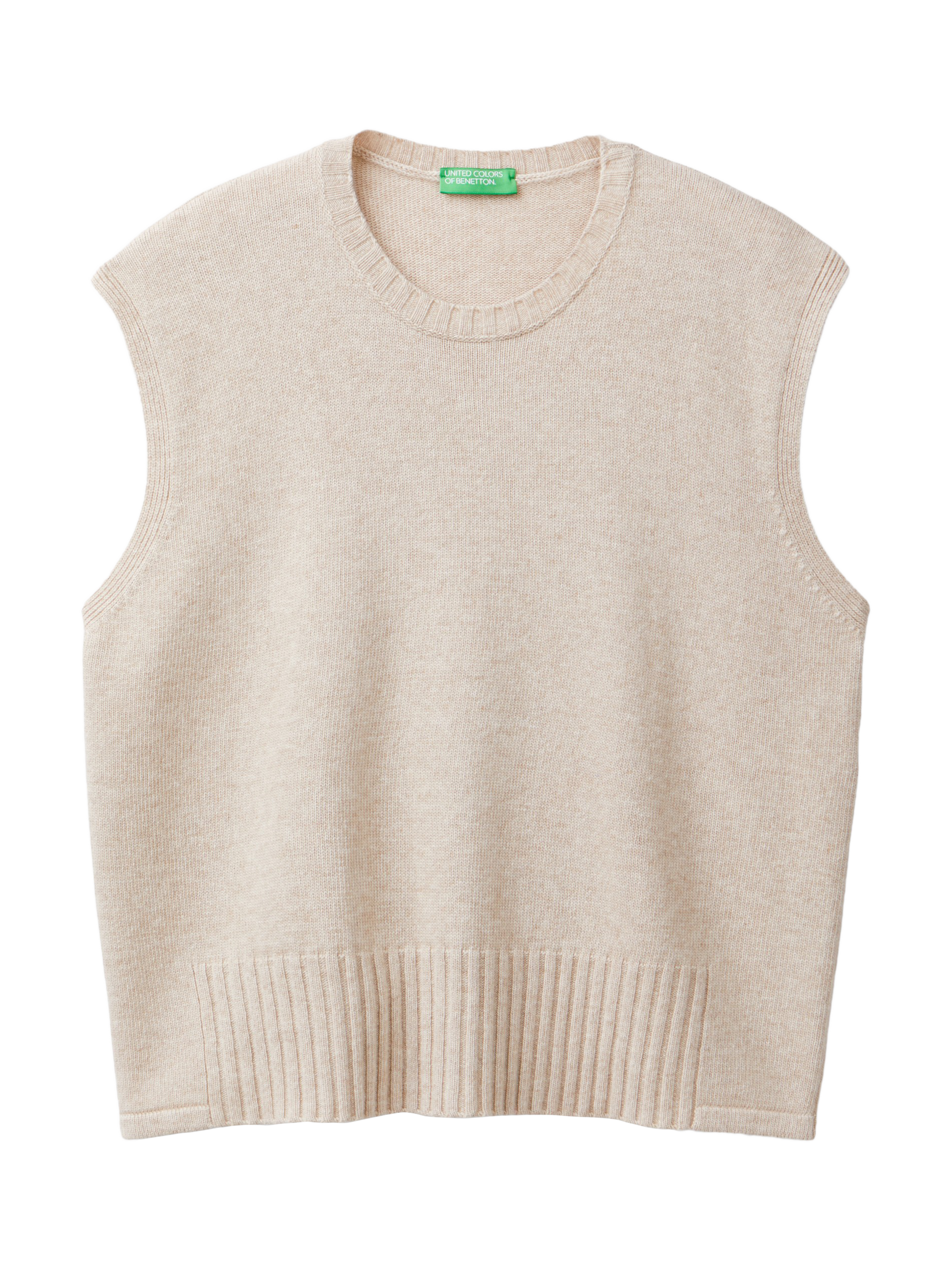 Product image 4 of 6, which shows Benetton Wool Blend Sleeveless Crew Neck Vest, Beige, S