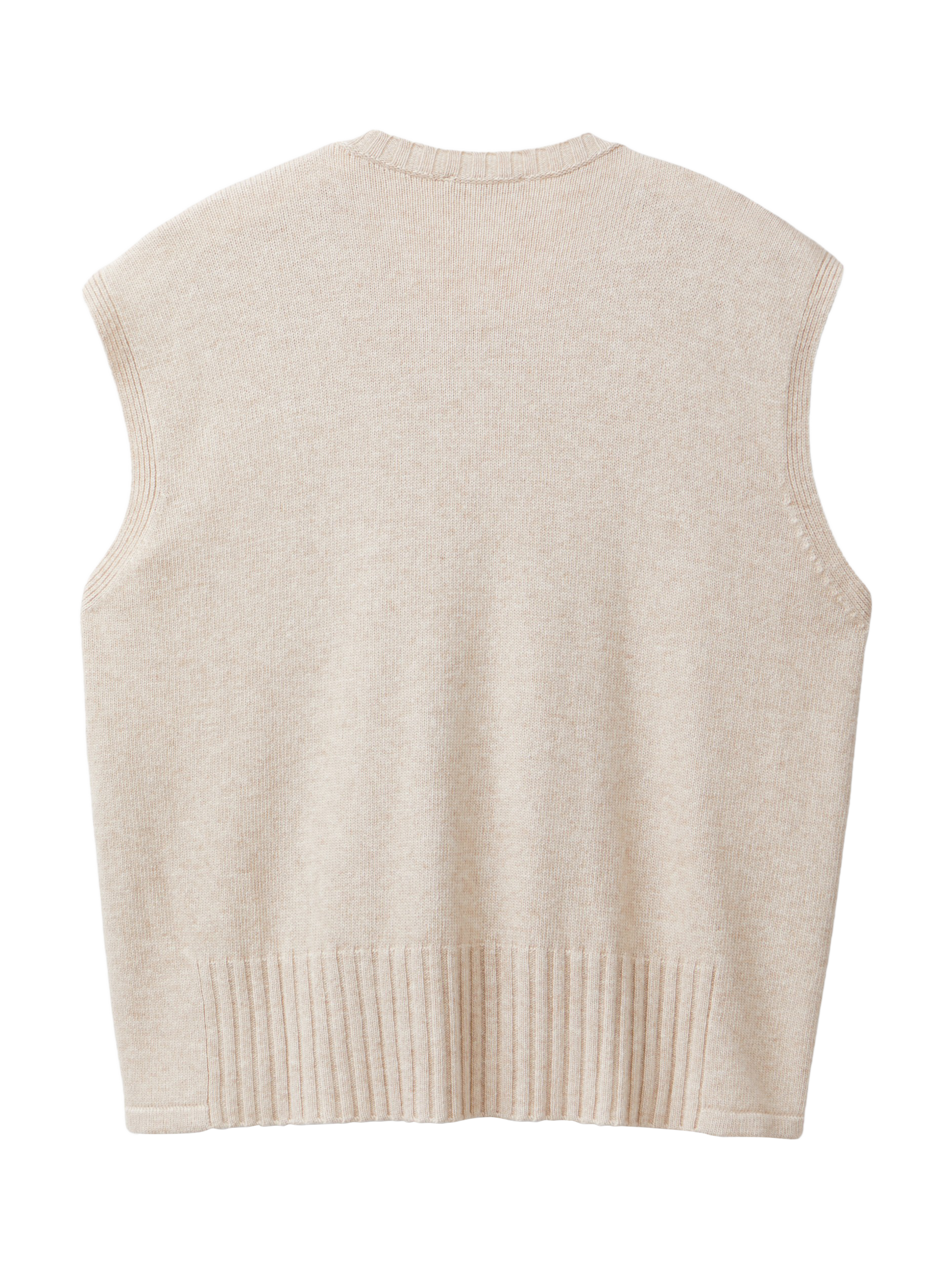 Product image 5 of 6, which shows Benetton Wool Blend Sleeveless Crew Neck Vest, Beige, S