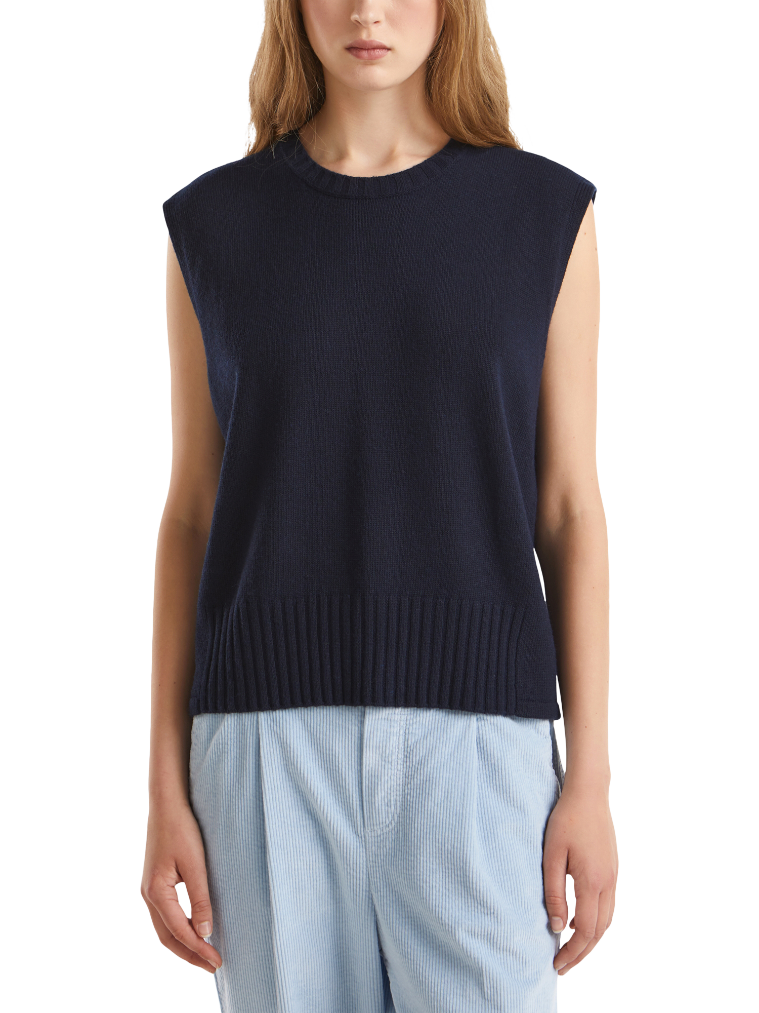 Product image 1 of 6, which shows Benetton Wool Blend Sleeveless Crew Neck Vest, Midnight Blue, S