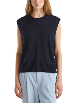 Benetton Wool Blend Sleeveless Crew Neck Vest, Midnight Blue