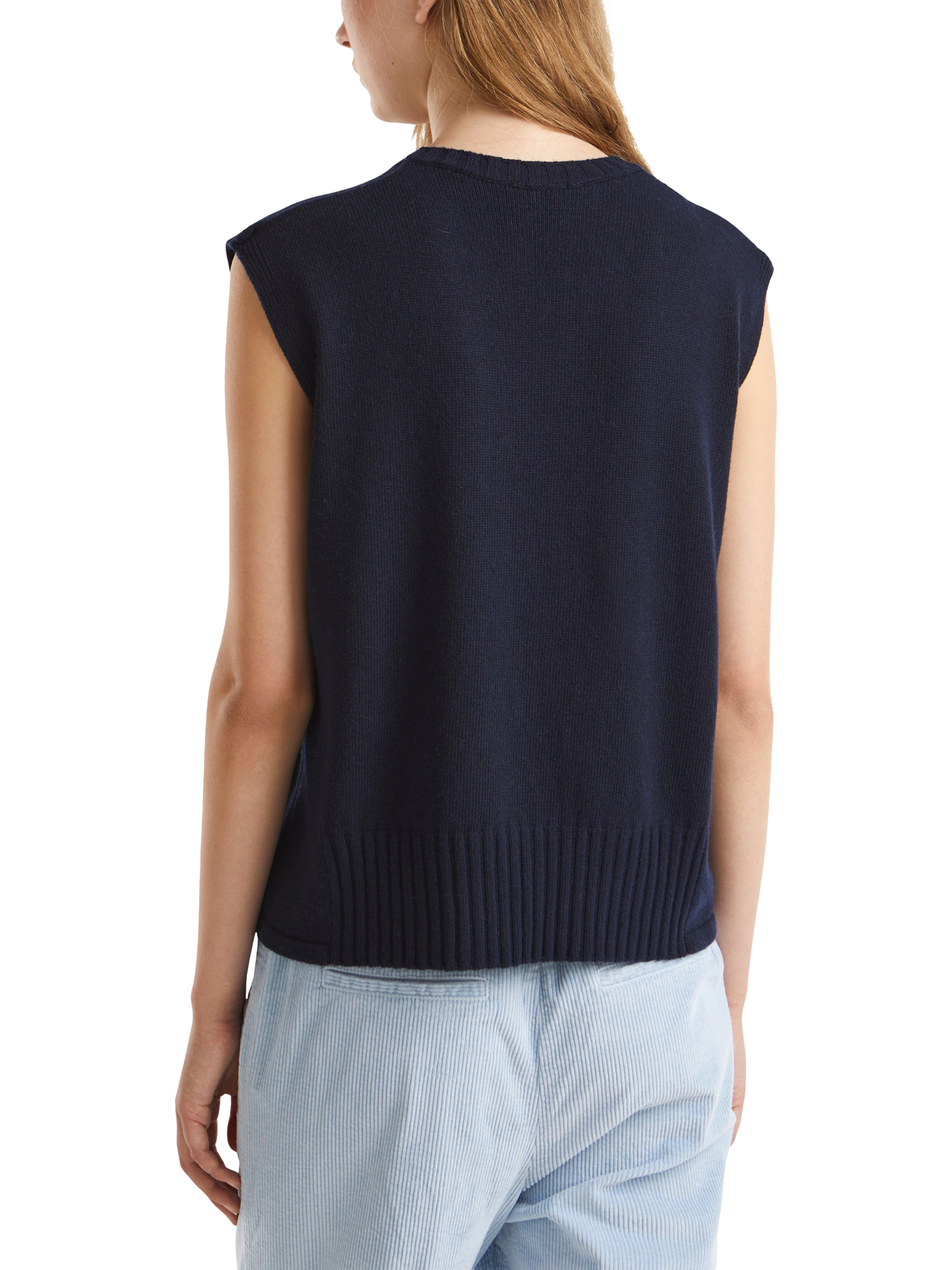Product image 2 of 6, which shows Benetton Wool Blend Sleeveless Crew Neck Vest, Midnight Blue, S