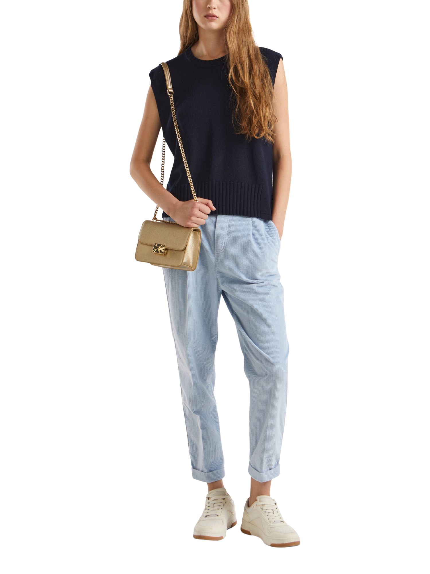 Product image 3 of 6, which shows Benetton Wool Blend Sleeveless Crew Neck Vest, Midnight Blue, S