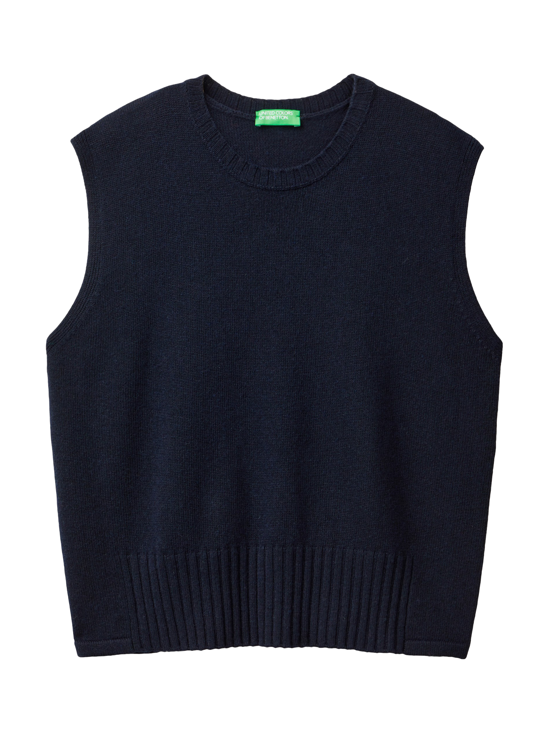 Product image 4 of 6, which shows Benetton Wool Blend Sleeveless Crew Neck Vest, Midnight Blue, S
