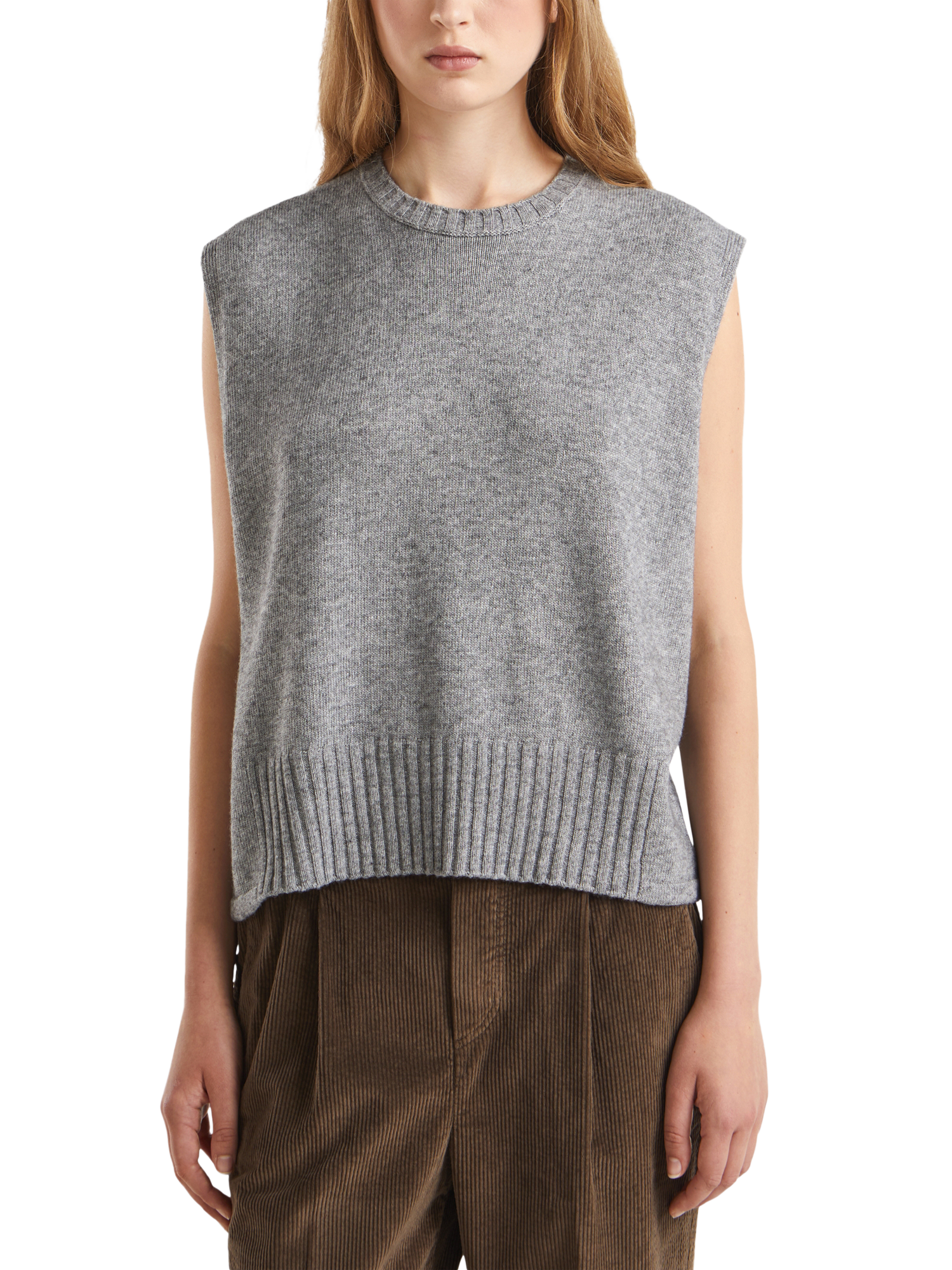 Product image 1 of 6, which shows Benetton Wool Blend Sleeveless Crew Neck Vest, Grey, S