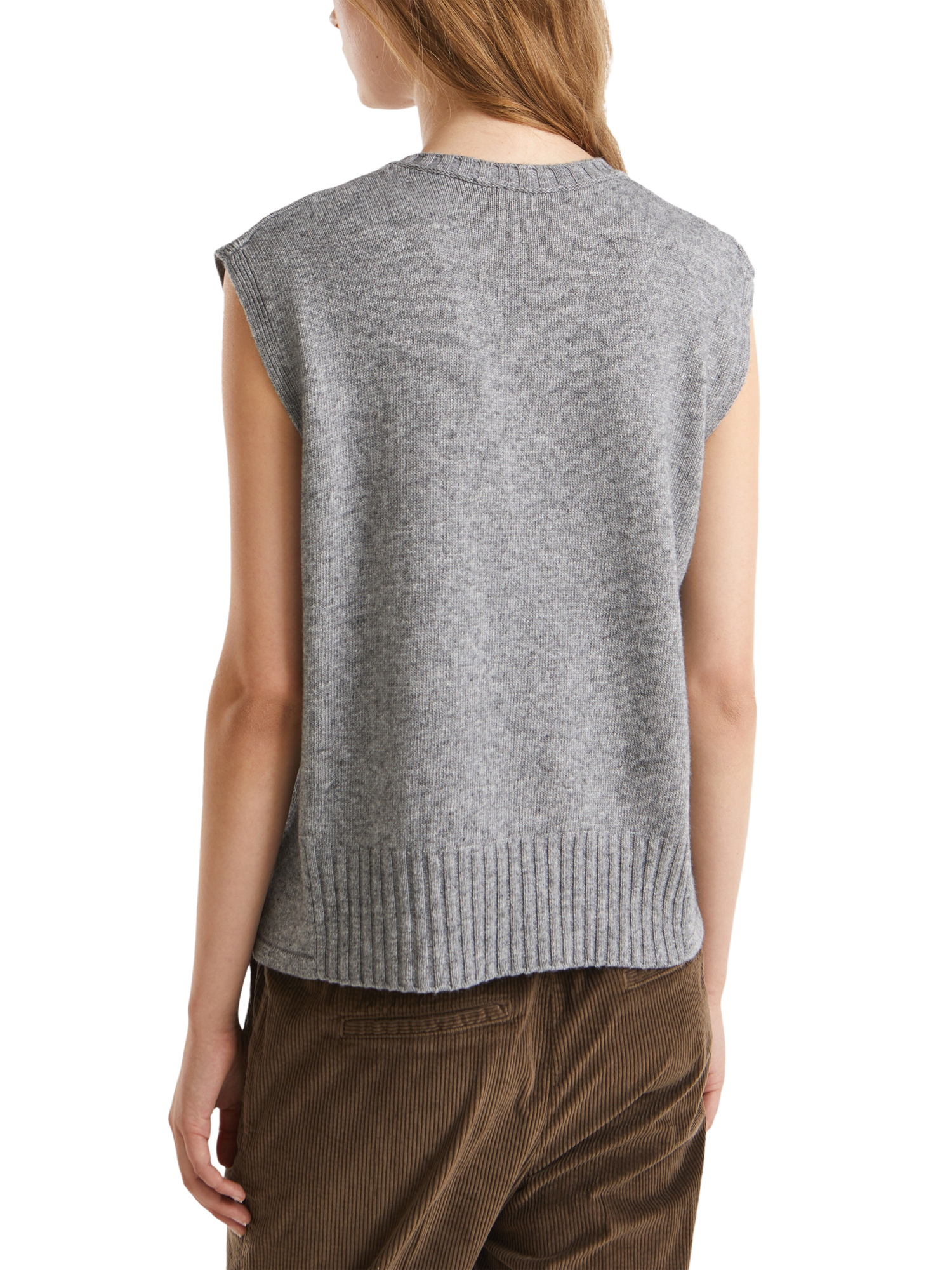 Product image 2 of 6, which shows Benetton Wool Blend Sleeveless Crew Neck Vest, Grey, S