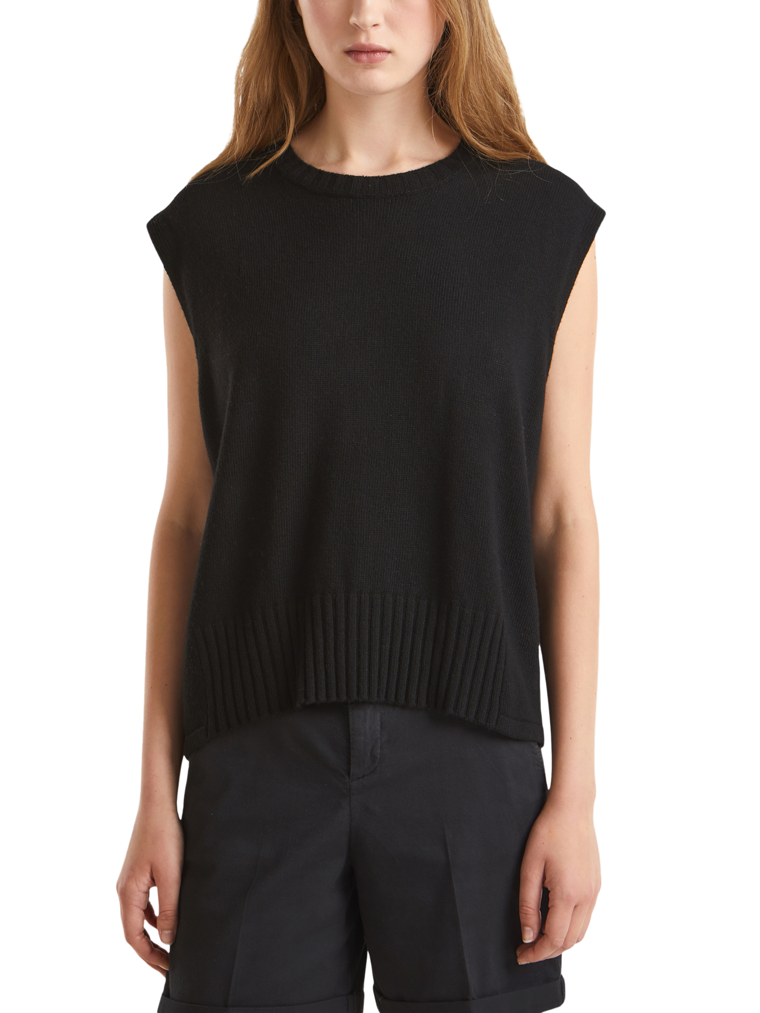 Product image 1 of 6, which shows Benetton Wool Blend Sleeveless Crew Neck Vest, Black, M