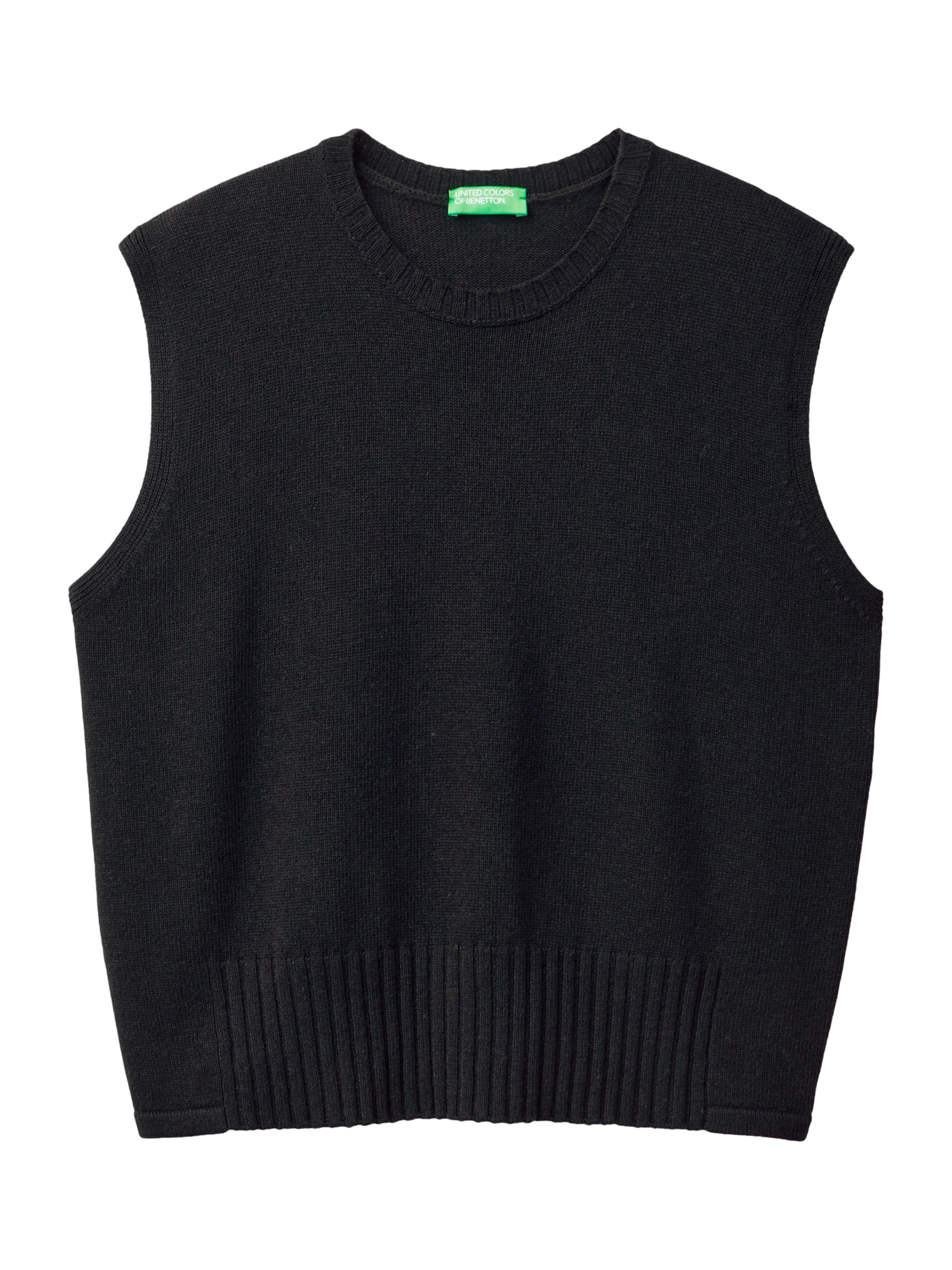 Product image 4 of 6, which shows Benetton Wool Blend Sleeveless Crew Neck Vest, Black, M
