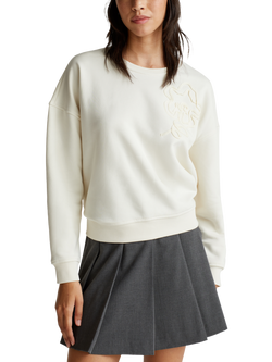 Benetton Textured Flower Cotton Blend Sweatshirt, White, White