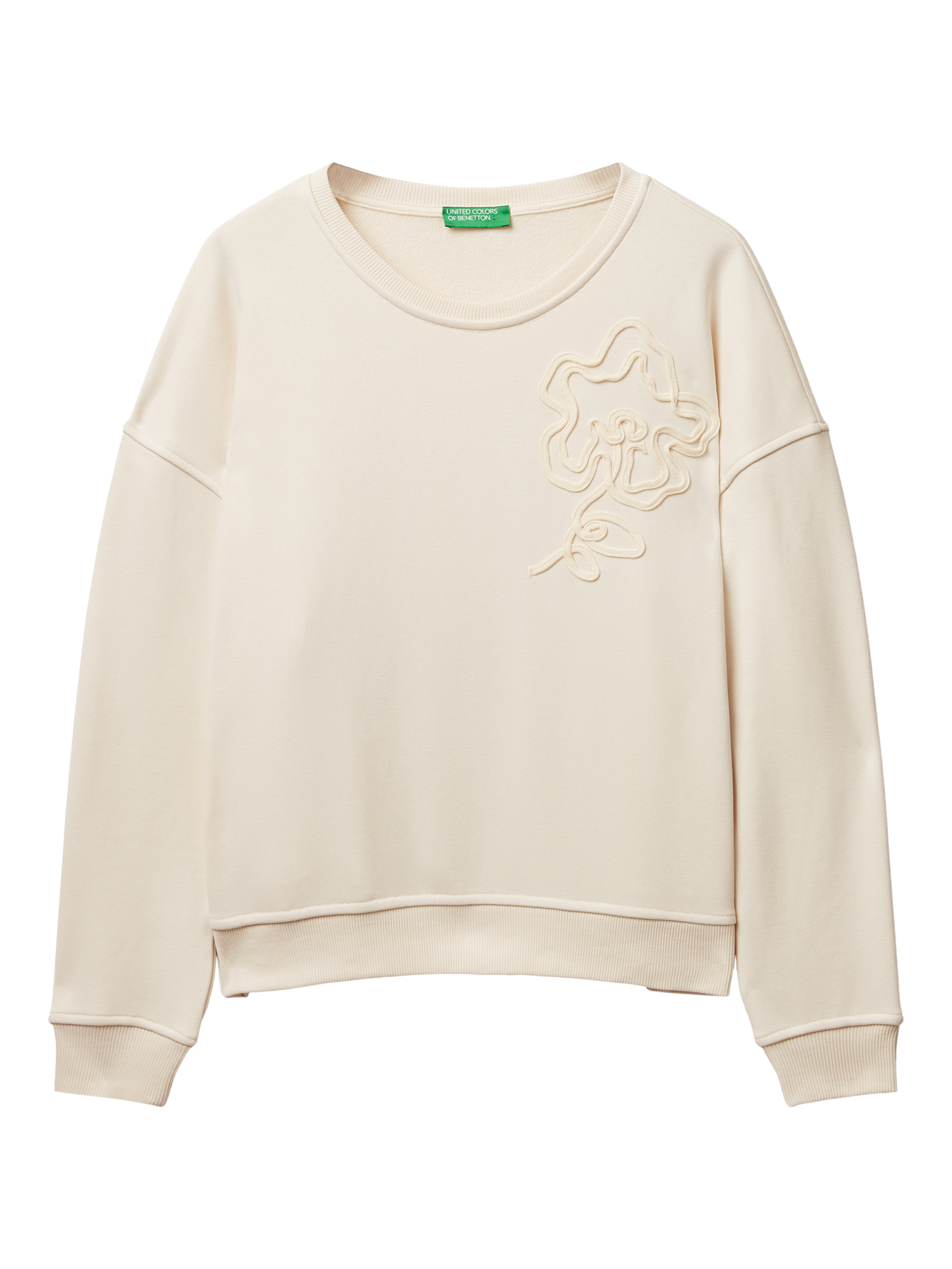 Product image 4 of 5, which shows Benetton Textured Flower Cotton Blend Sweatshirt, White, XS