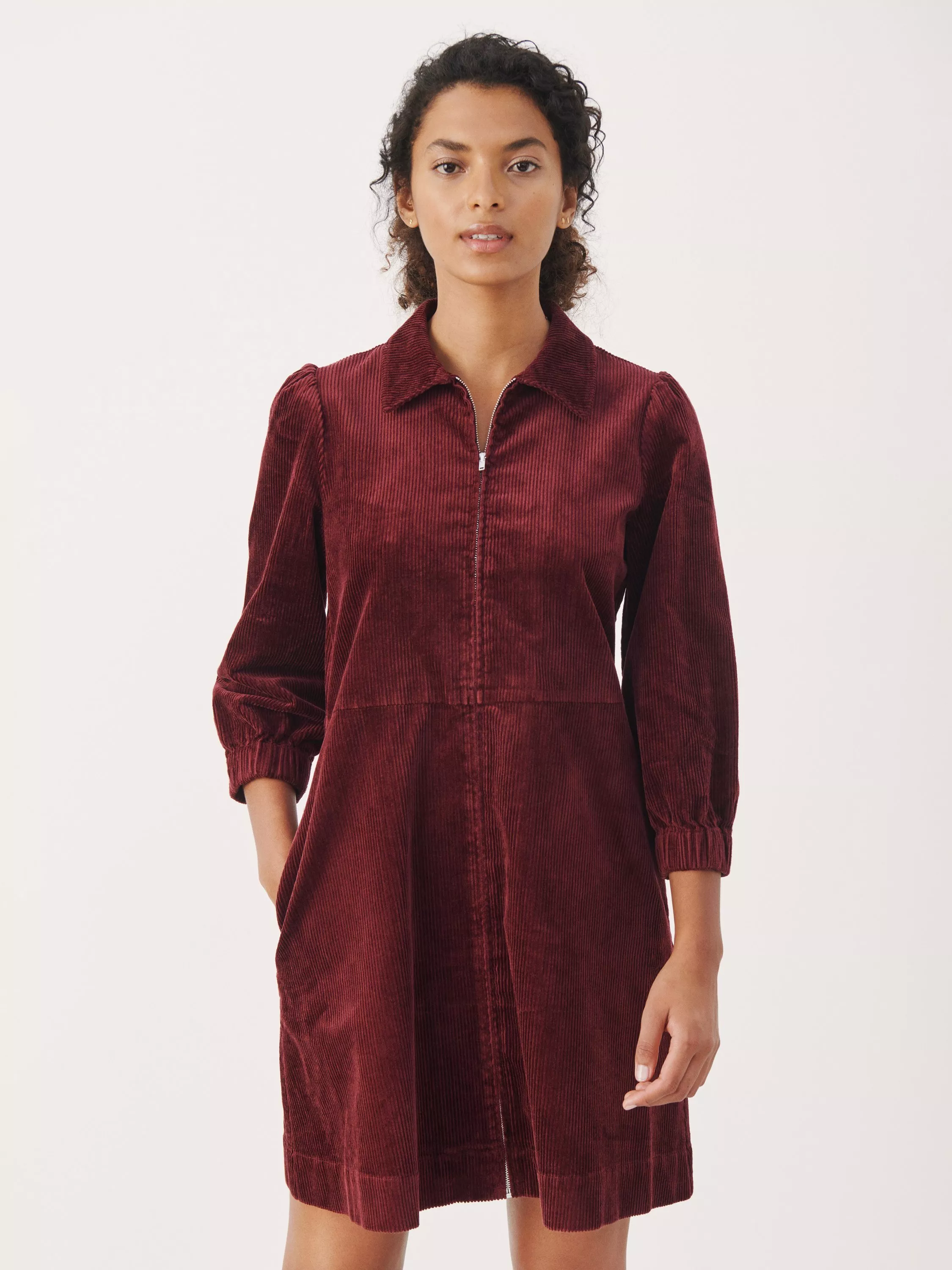 what color jewelry goes with a burgundy dress Merlot Corduroy Shirt Dress – Sugarlips main image 1