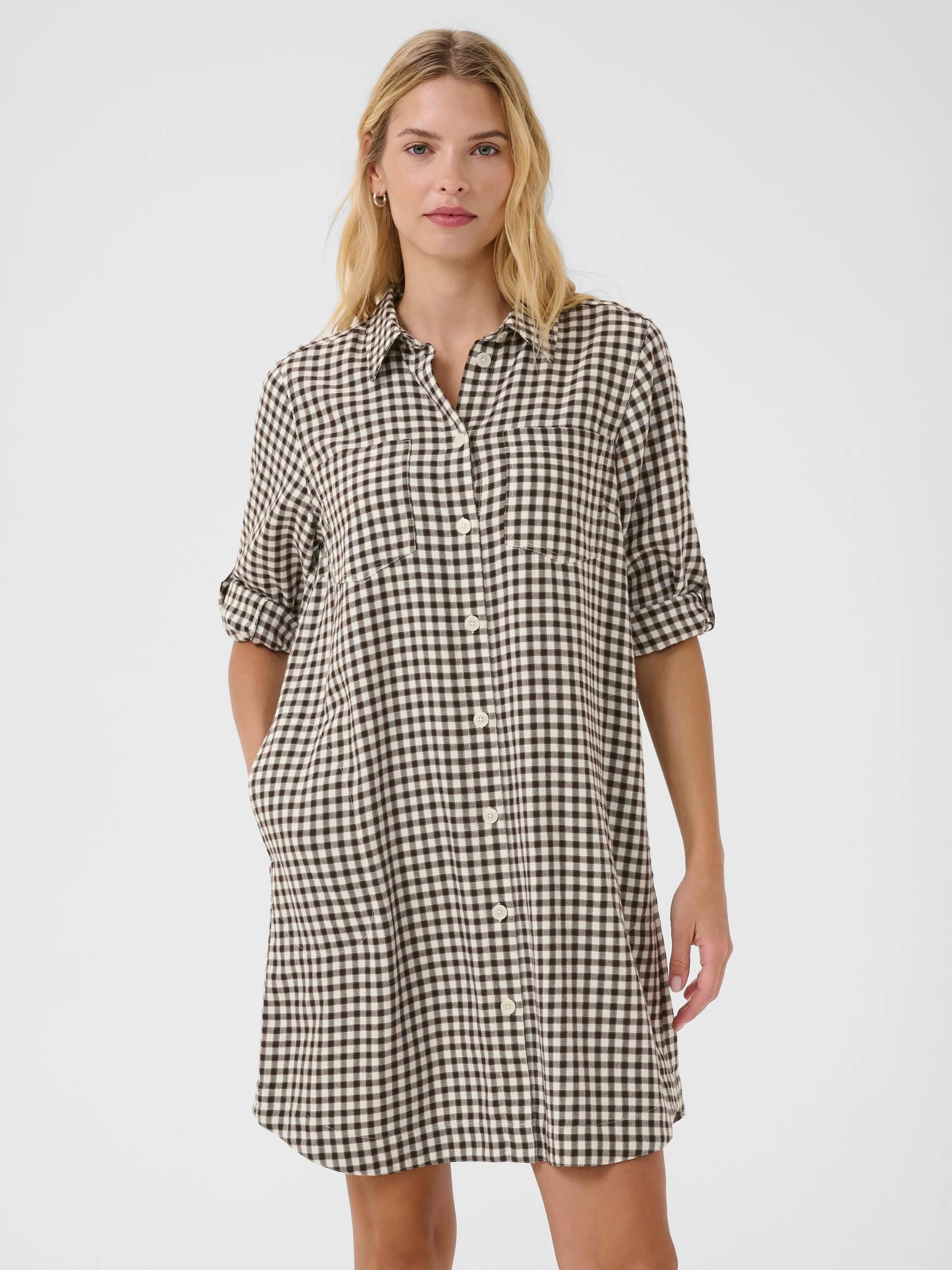 chinese dress ladies LONG SLEEVE PLAID DRESS – Astraea main image 0