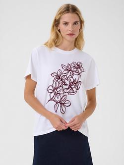 Part Two Jamina Floral T-Shirt, White/Tawny Port, White/Tawny Port