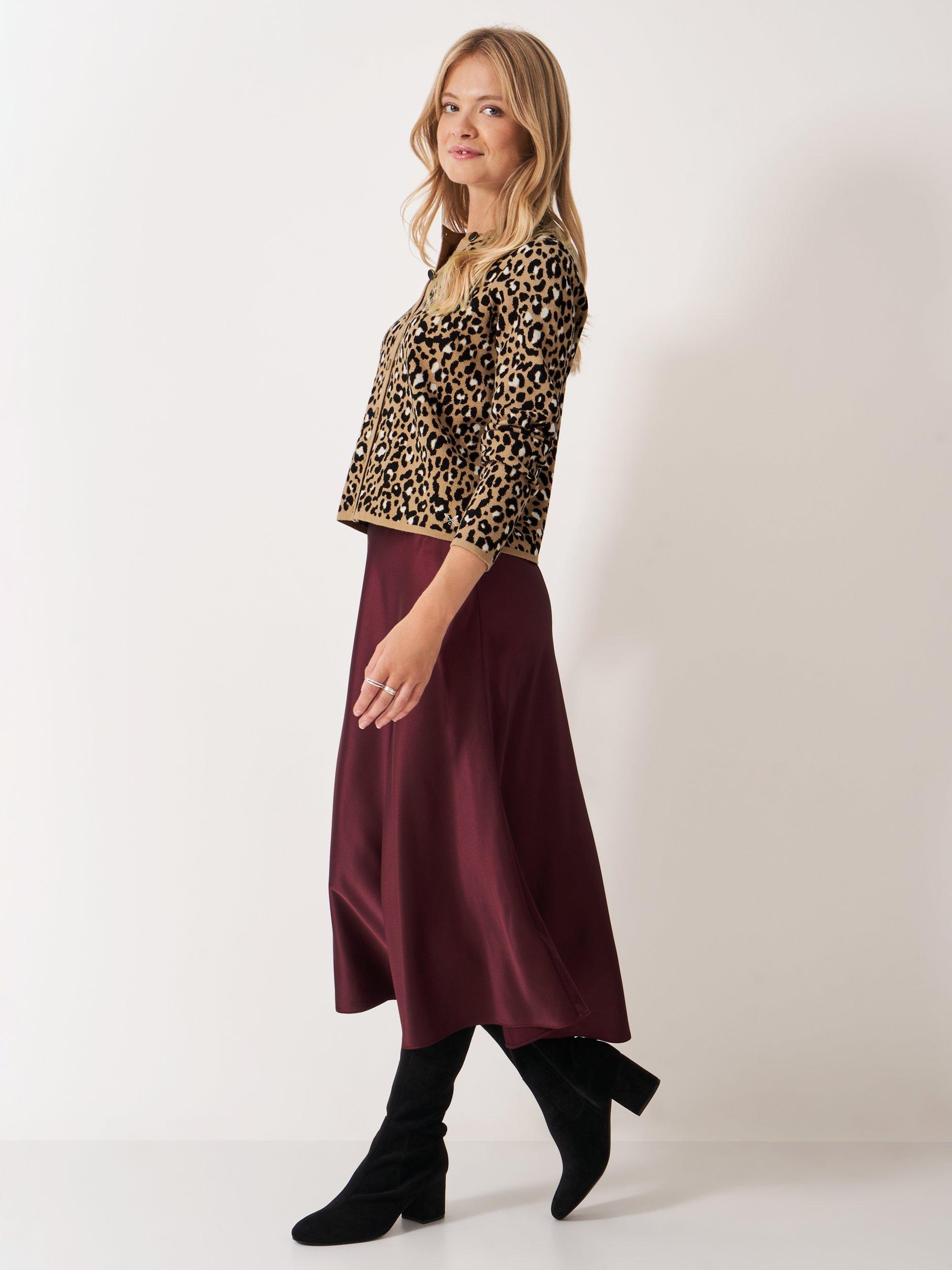 Product image 3 of 5, which shows Crew Clothing Leopard Print Crew Neck Cardigan, Multi Brown, 10