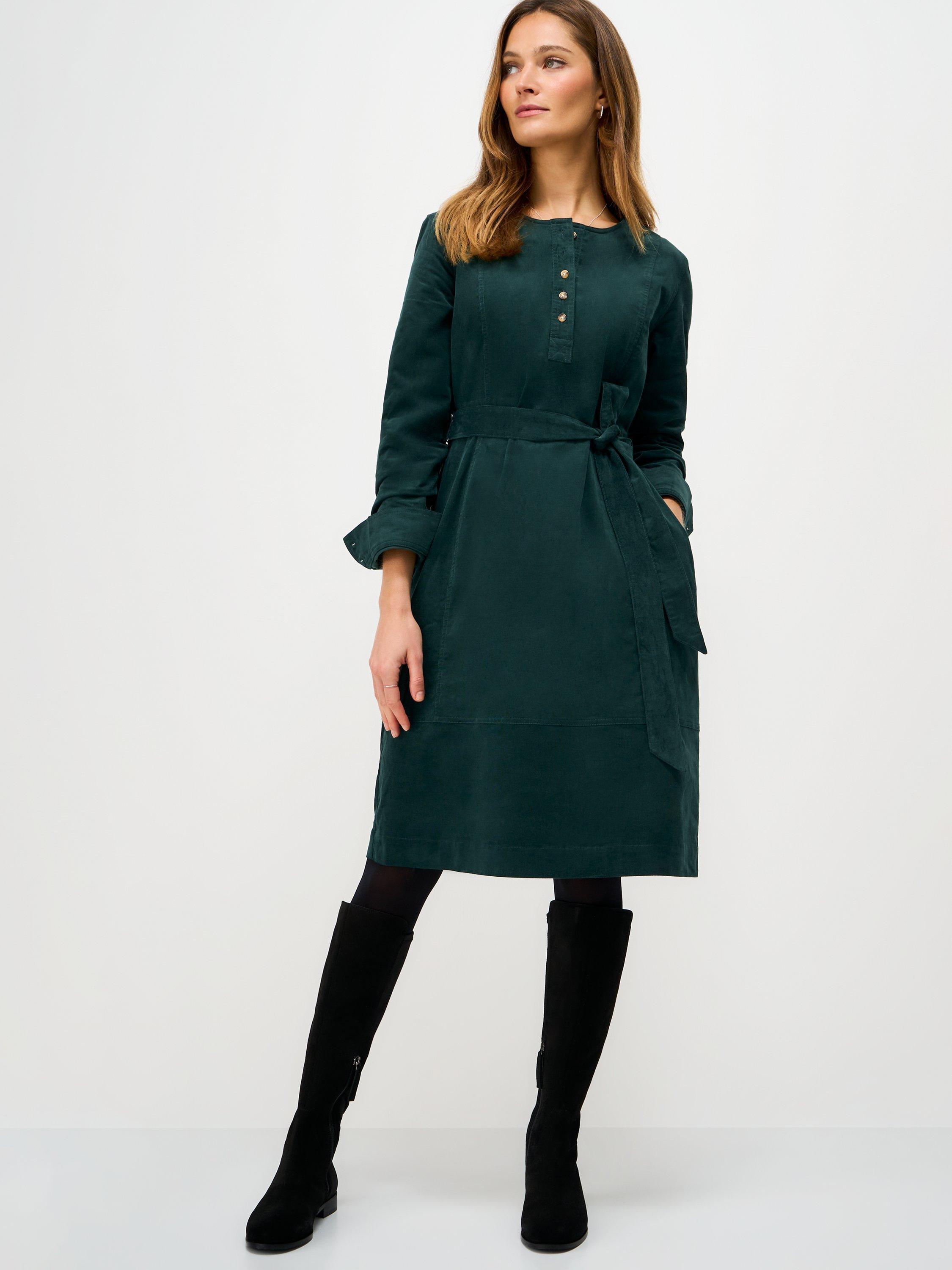 Crew Clothing Hattie Corduroy Midi Dress, Emerald Green