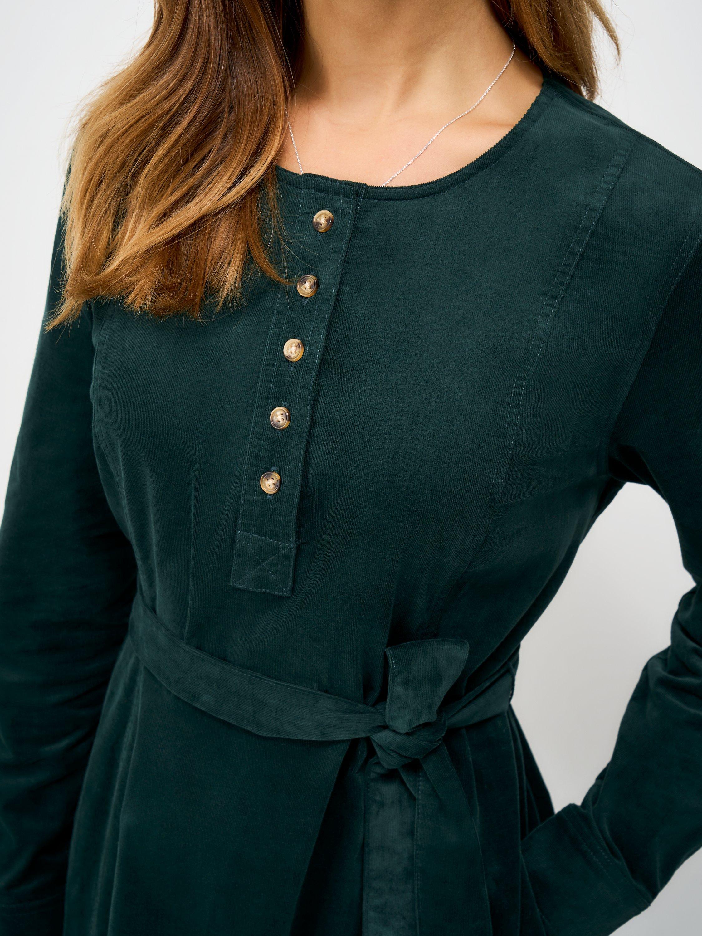 Crew Clothing Hattie Corduroy Midi Dress, Emerald Green