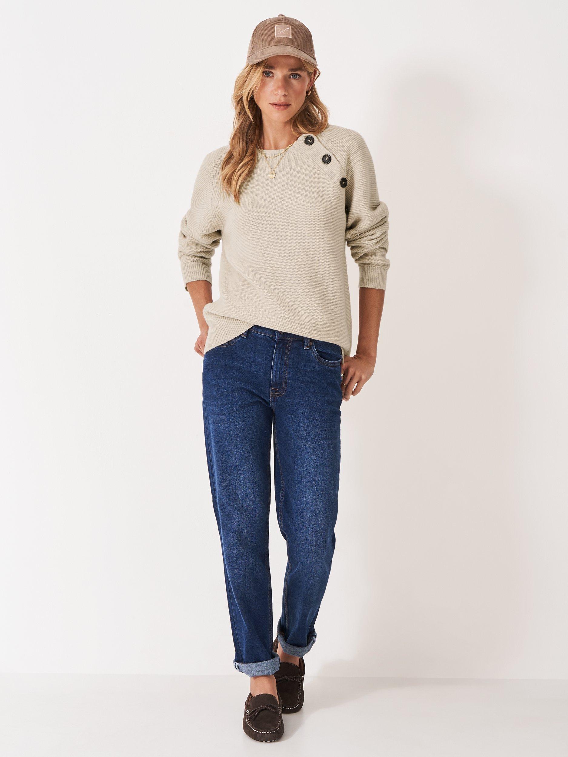 Product image 3 of 5, which shows Crew Clothing Harmony Button Neck Jumper , Oatmeal, 10