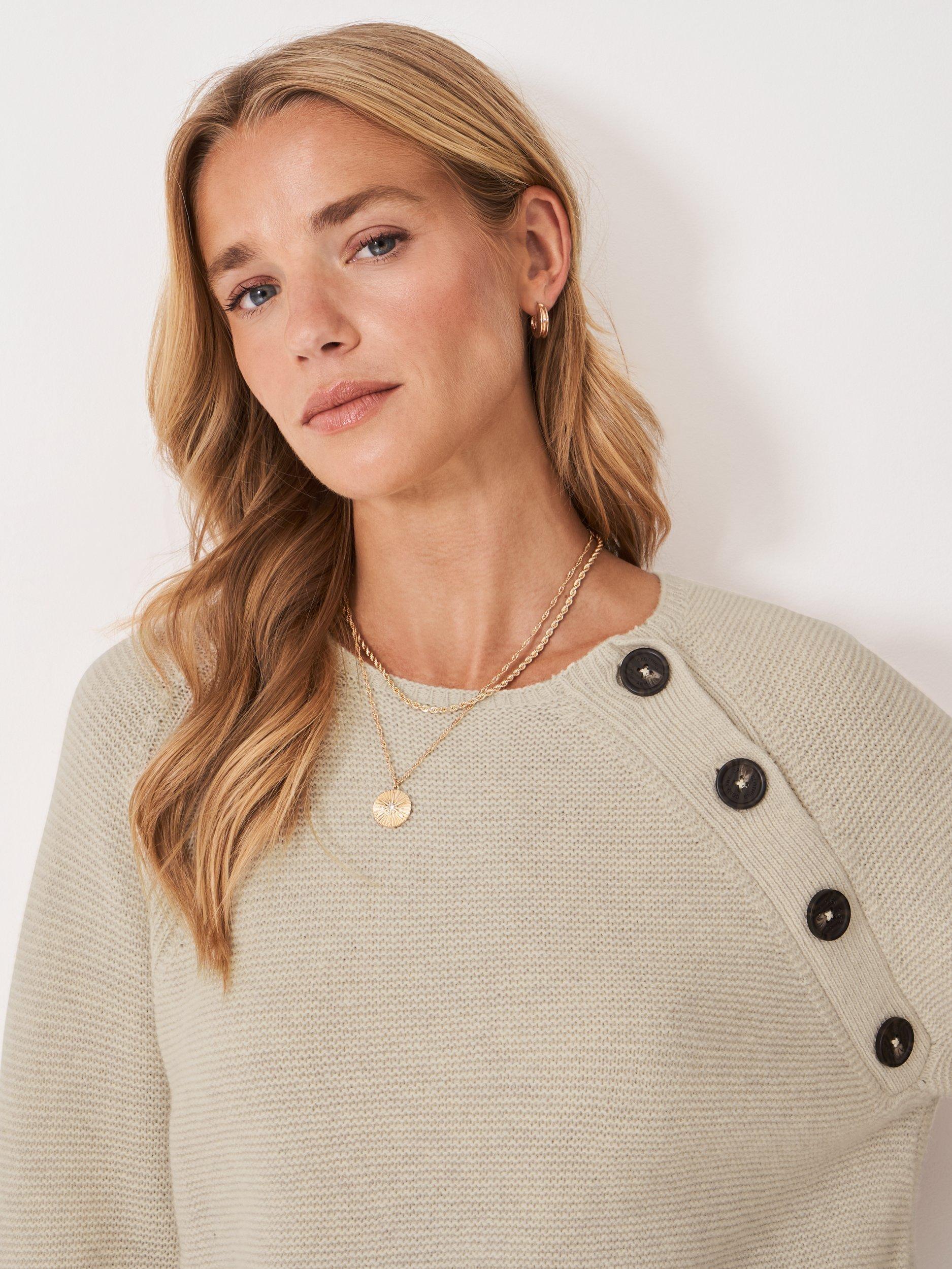 Product image 4 of 5, which shows Crew Clothing Harmony Button Neck Jumper , Oatmeal, 10