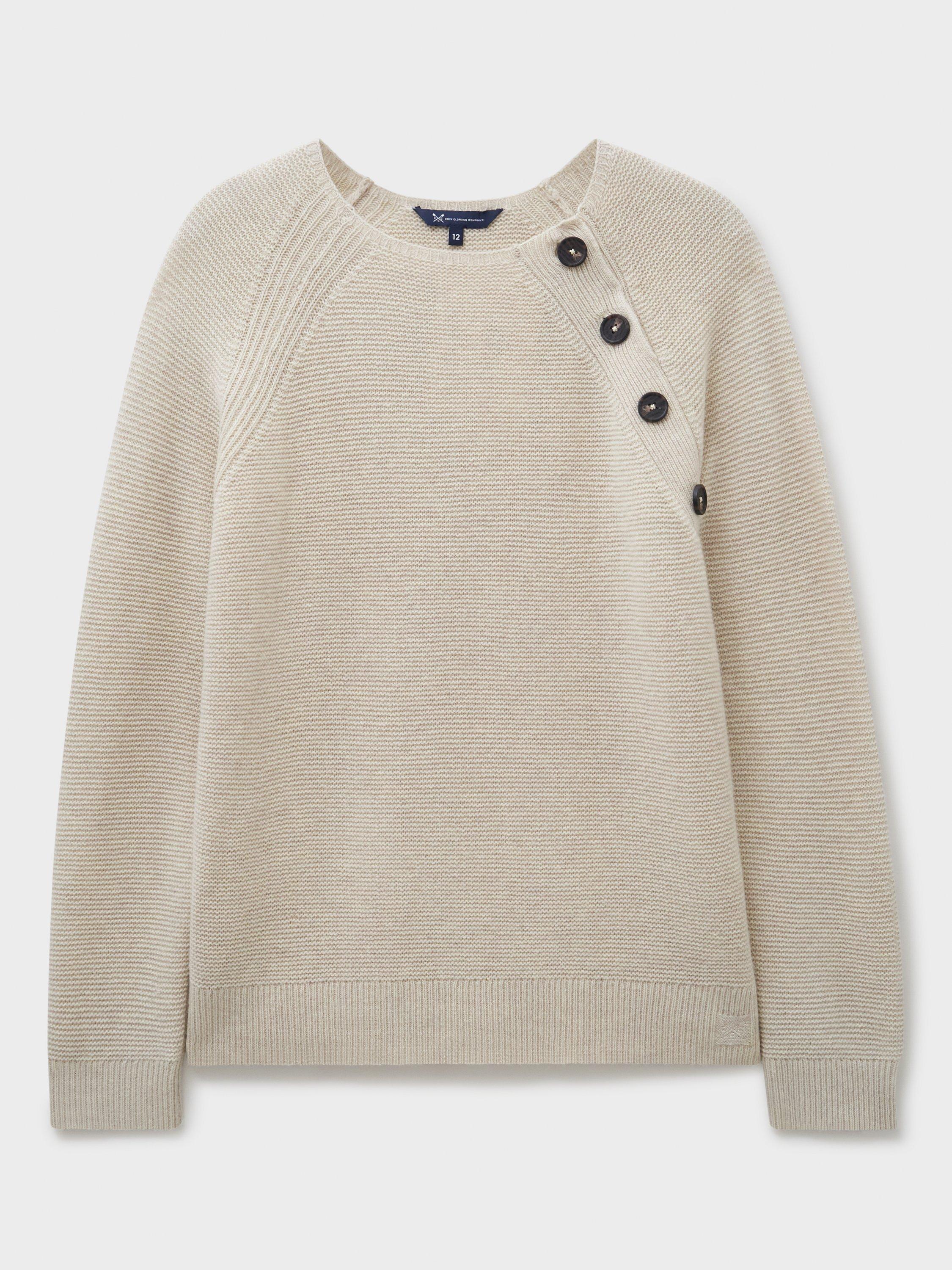 Product image 5 of 5, which shows Crew Clothing Harmony Button Neck Jumper , Oatmeal, 10
