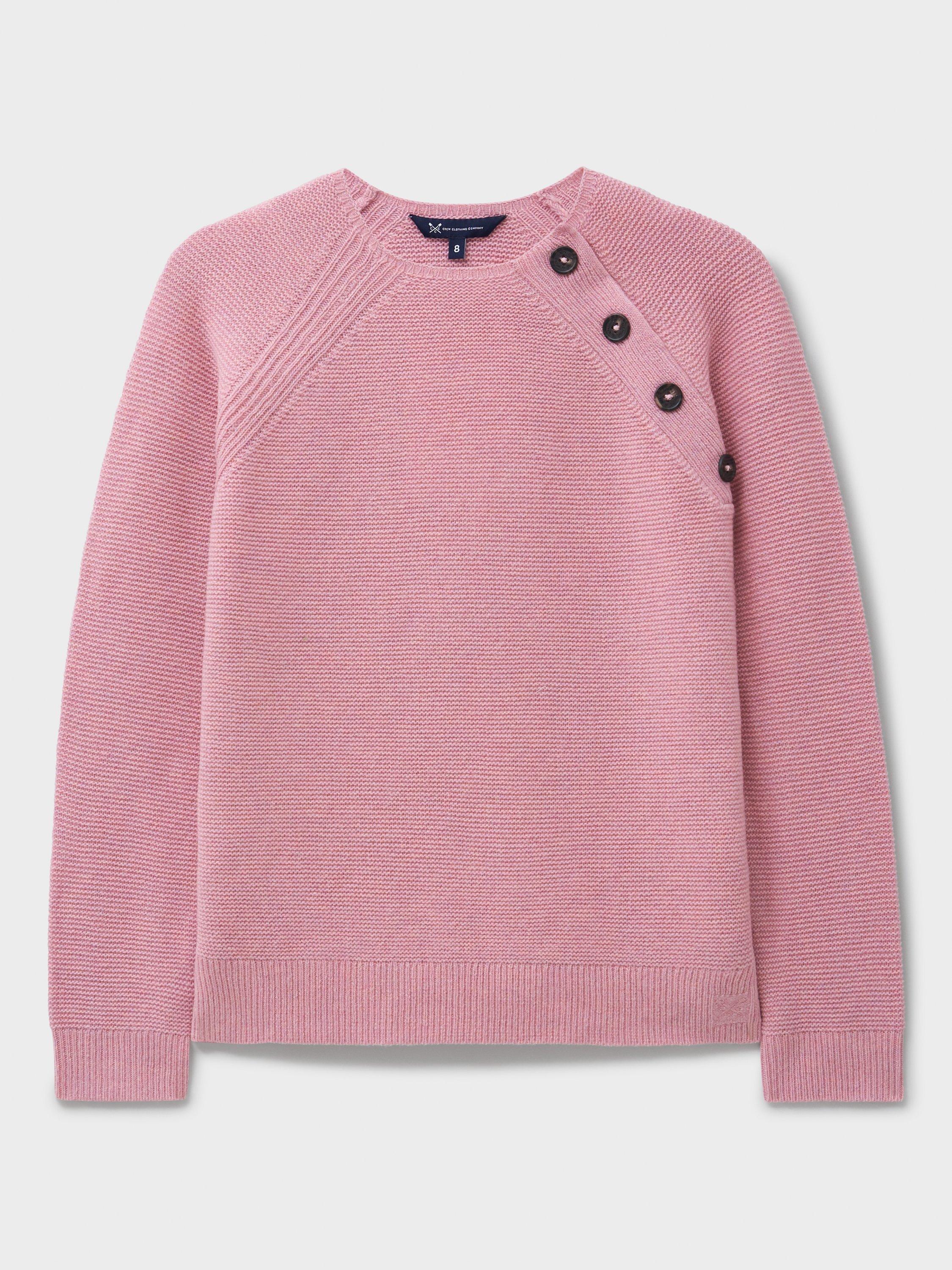 Product image 5 of 5, which shows Crew Clothing Harmony Button Neck Jumper , Pastel Pink, 8