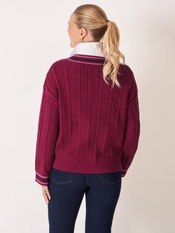 Crew Clothing Oversized V-Neck Textured Cricket Jumper - view 2, Red Wine