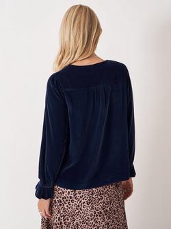 Crew Clothing Annalee Round Neck Velvet Blouse - view 2, Navy Blue