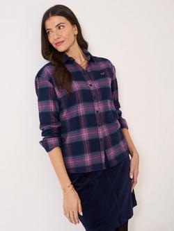 Crew Clothing Check Print Boyfriend Fit Flannel Shirt, Navy/Pink