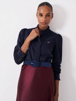 Crew Clothing Corduroy Buttoned Cotton Pie Crust Blouse, Navy Blue