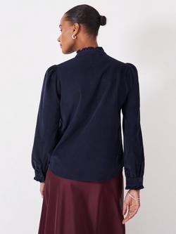 Crew Clothing Corduroy Buttoned Cotton Pie Crust Blouse - view 2, Navy Blue